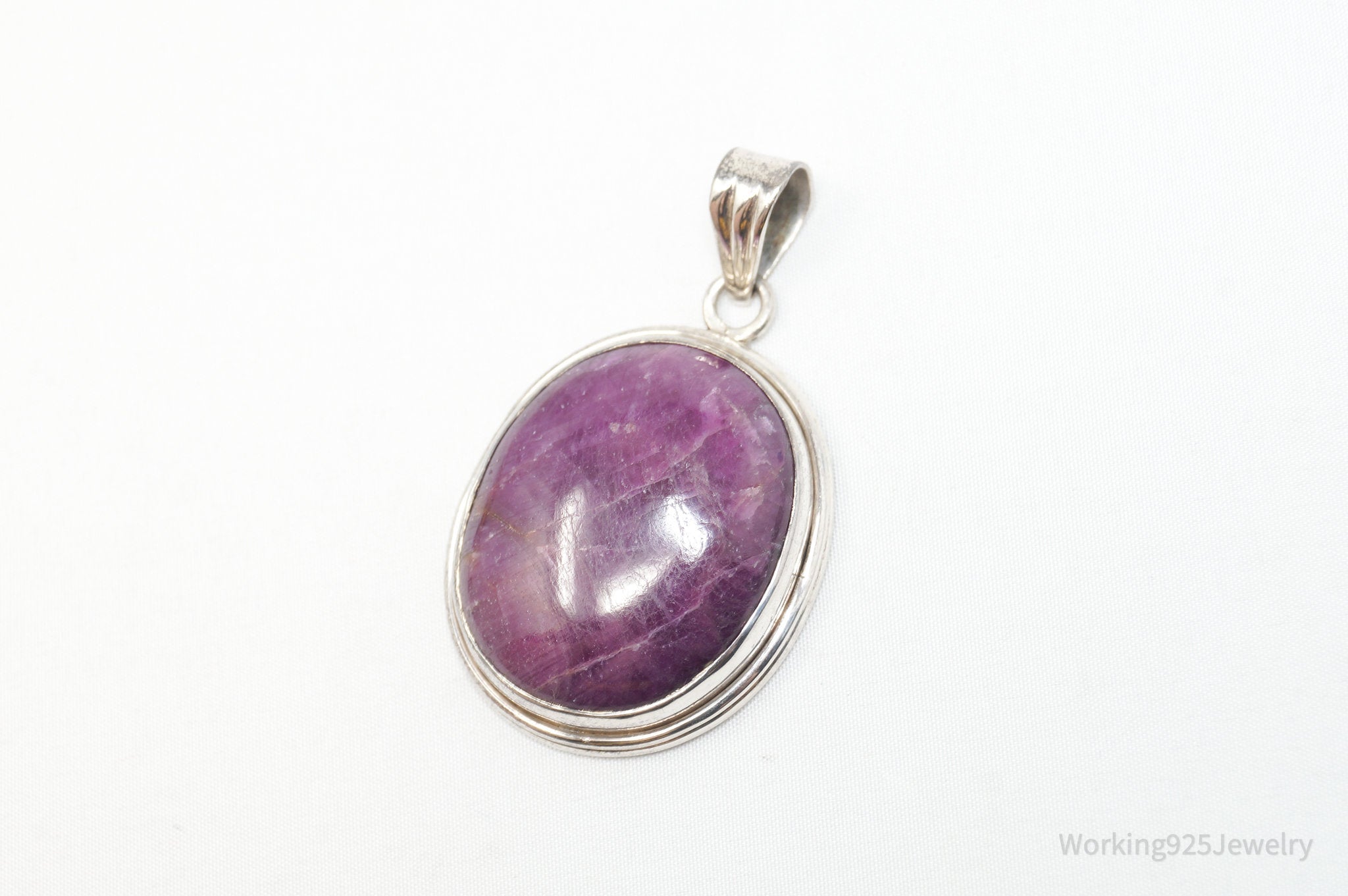 Vintage Large Purple Amethyst Sterling Silver Necklace Pendant