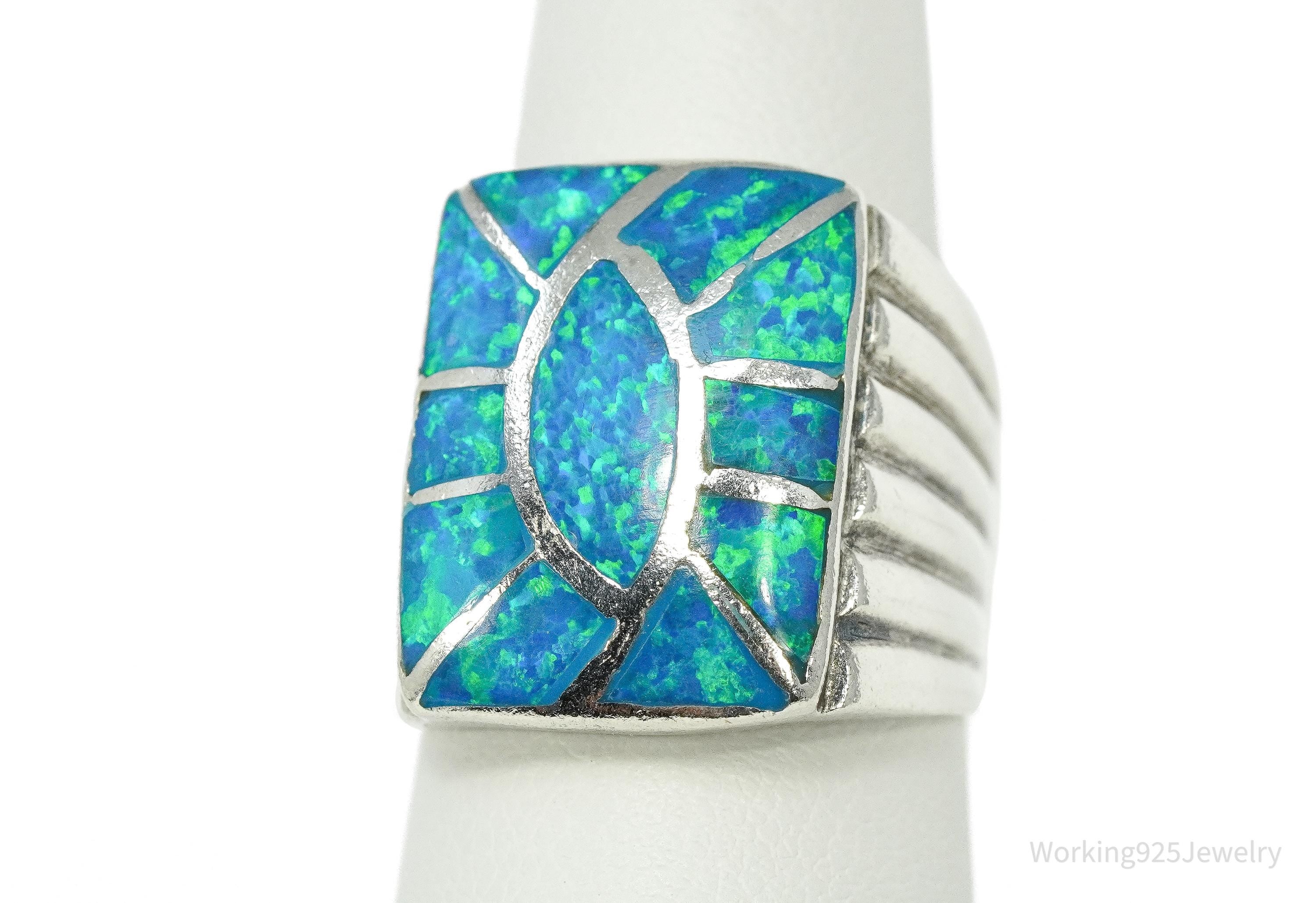 Vintage Opal Inlay Sterling Silver Ring - Size 7.25