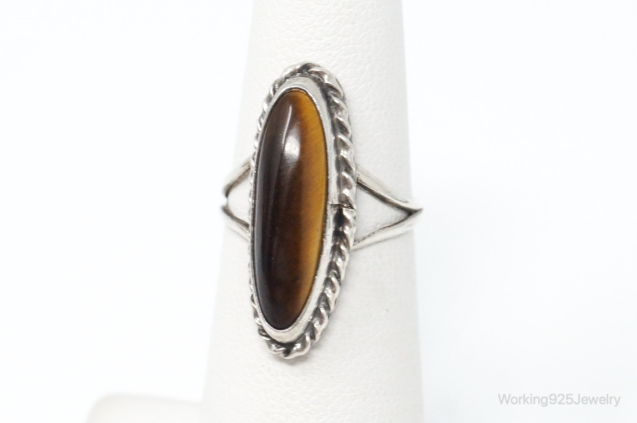 Vintage Native American Tiger's Eye Unsigned Sterling Silver Ring Size 5