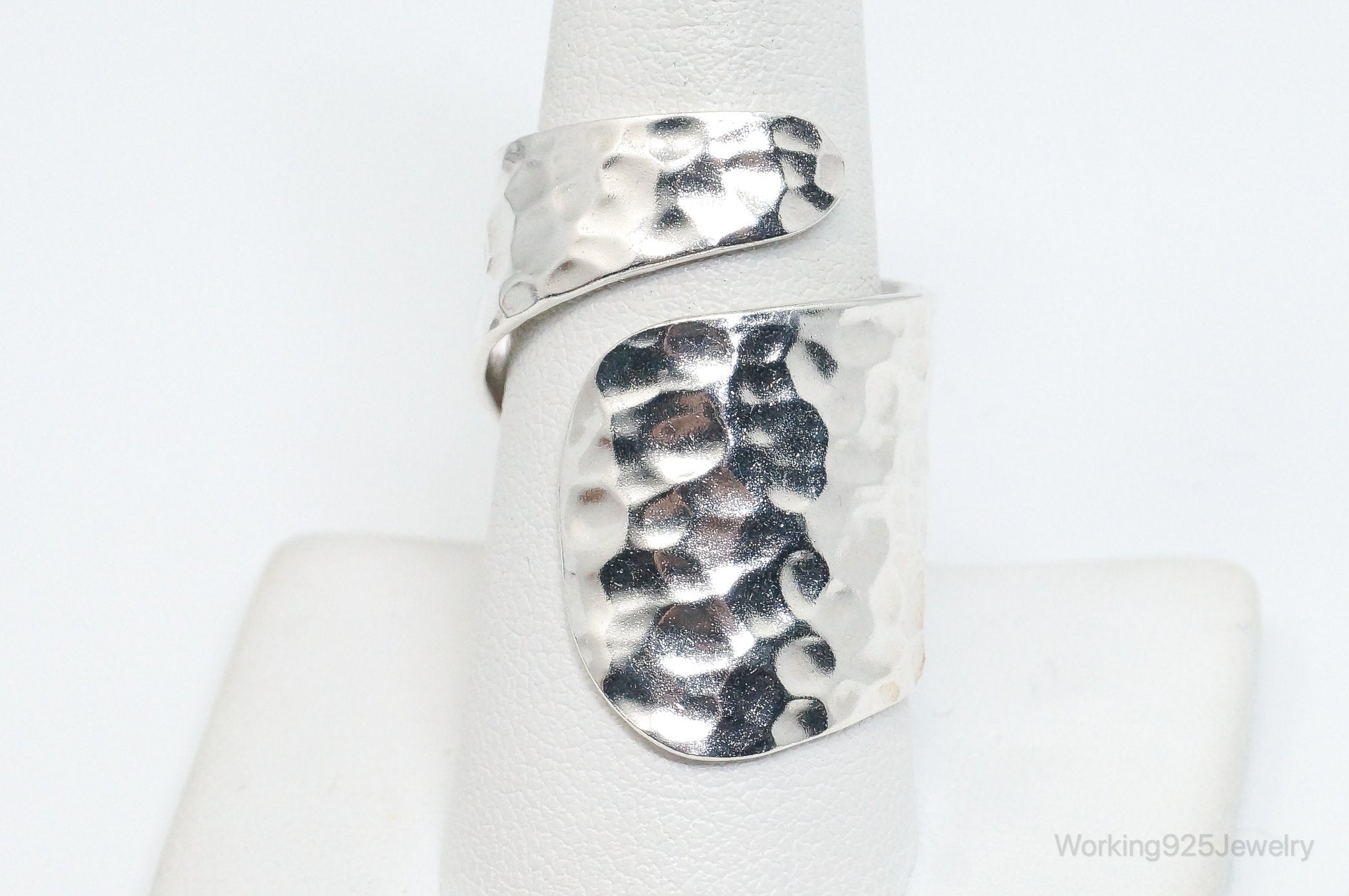 Vintage Modernist Hammered Style Sterling Silver Wrap Ring SZ 10 Adjustable