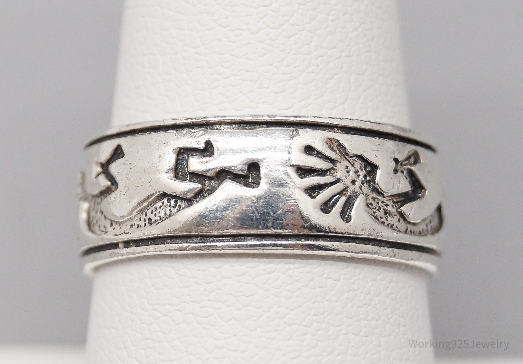 Vintage Native American Style Dancing Kokopelli Sterling Silver Ring Size 8.25