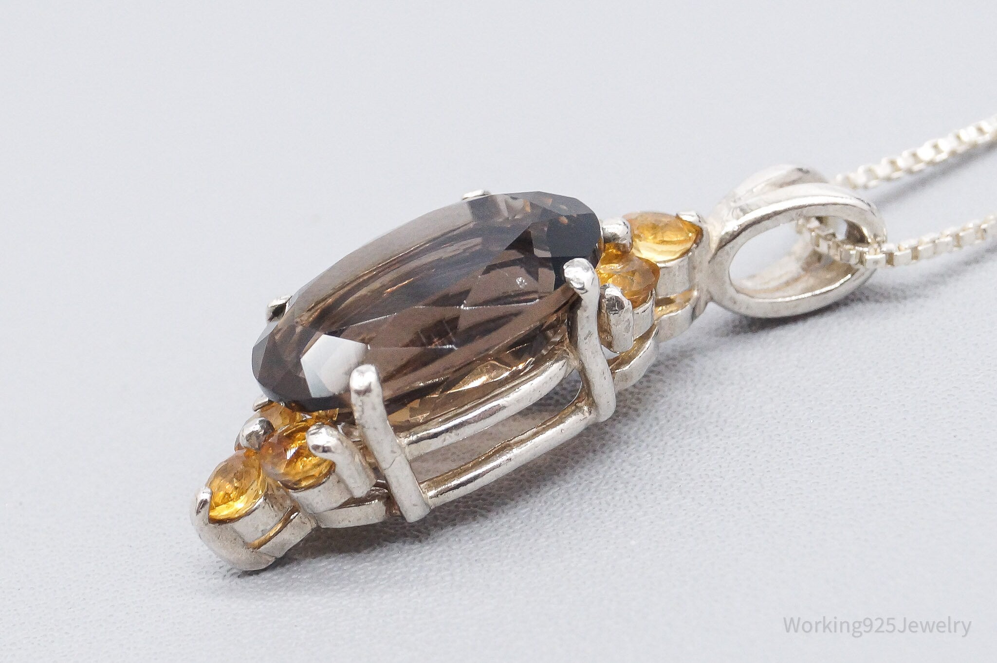 Vintage Smoky Topaz Citrine Art Deco Sterling Silver Necklace 18"