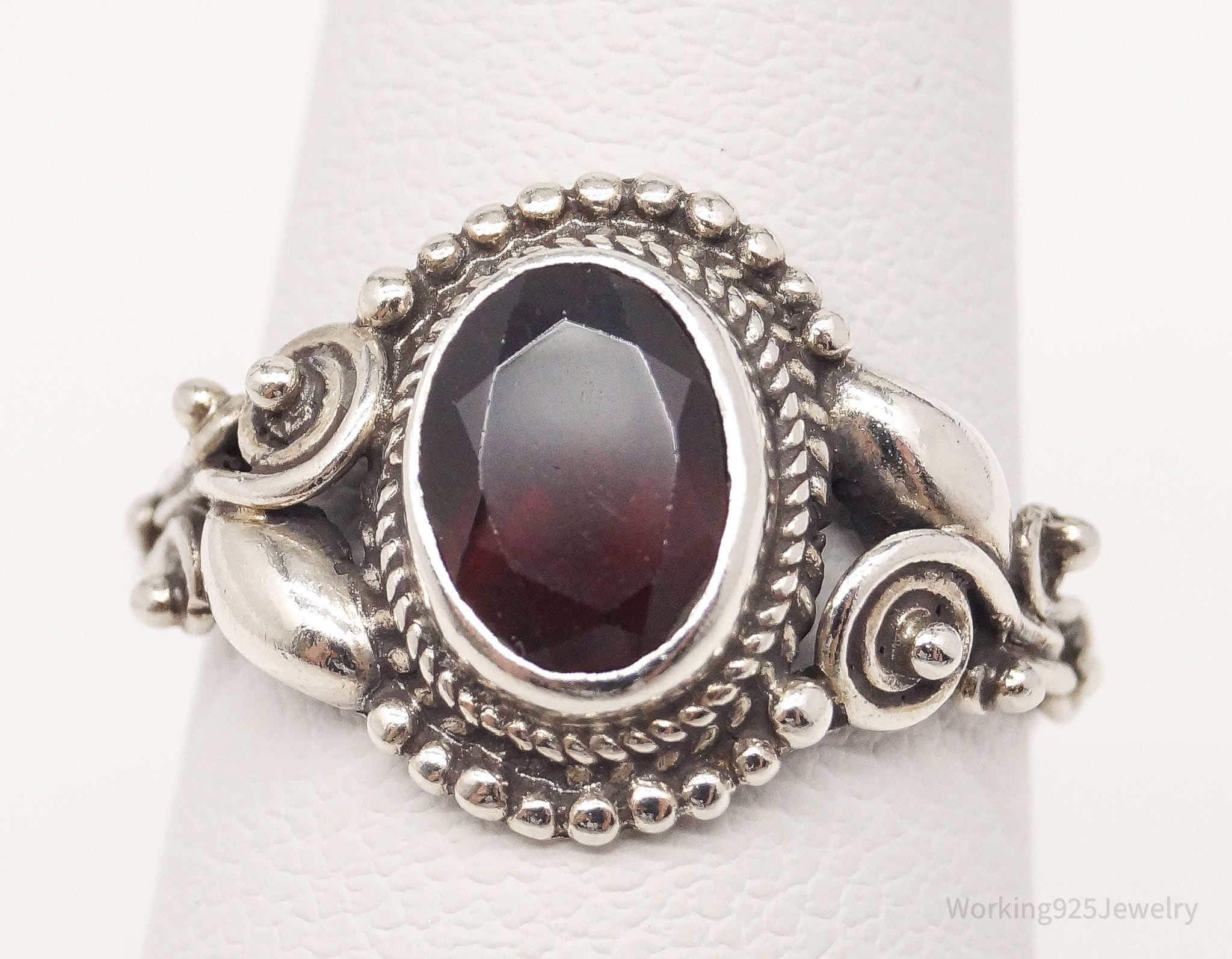 Vintage Garnet Sterling Silver Ring - Size 6