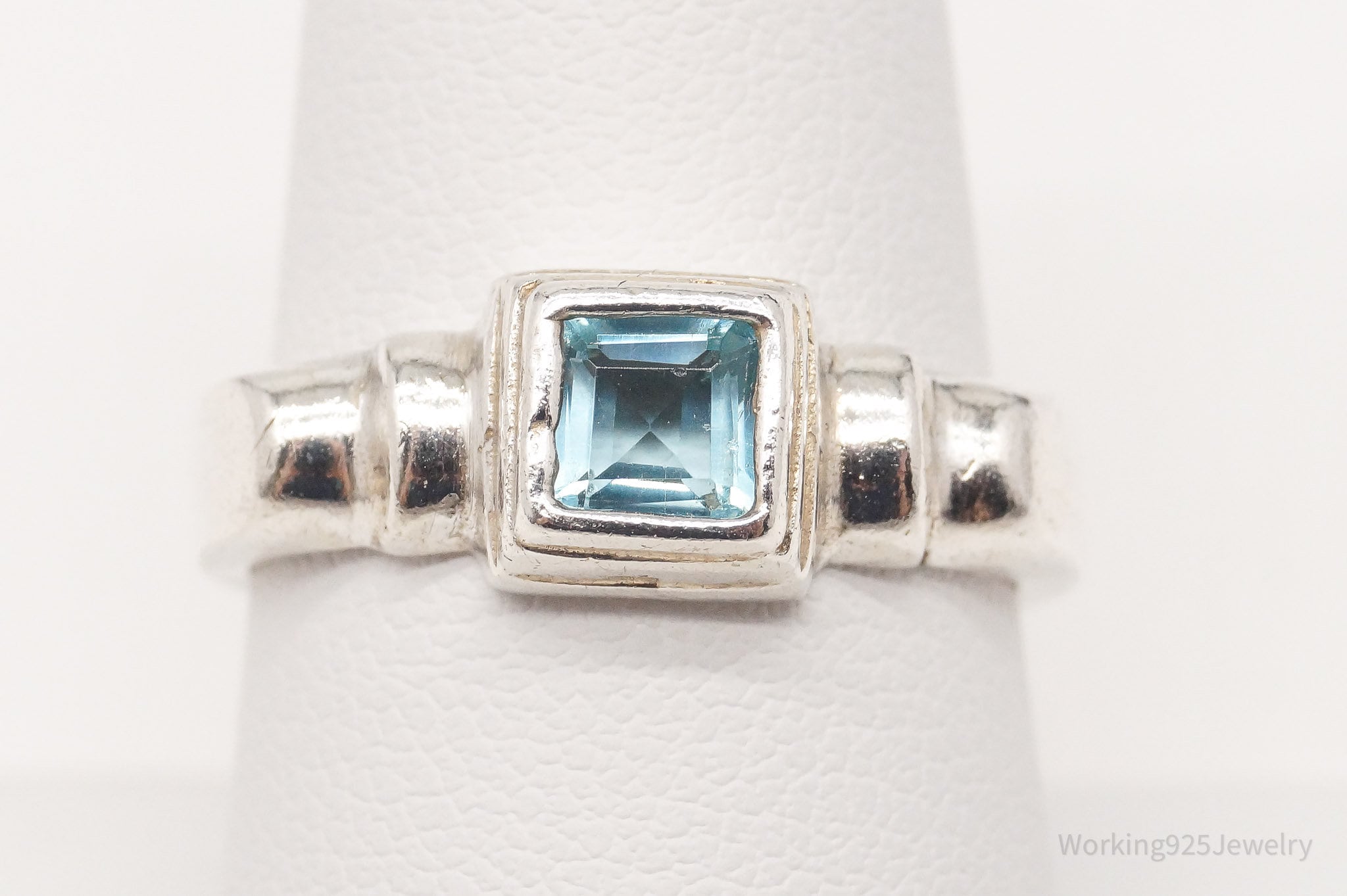 Vintage Blue Topaz Sterling Silver Ring - Size 8.5