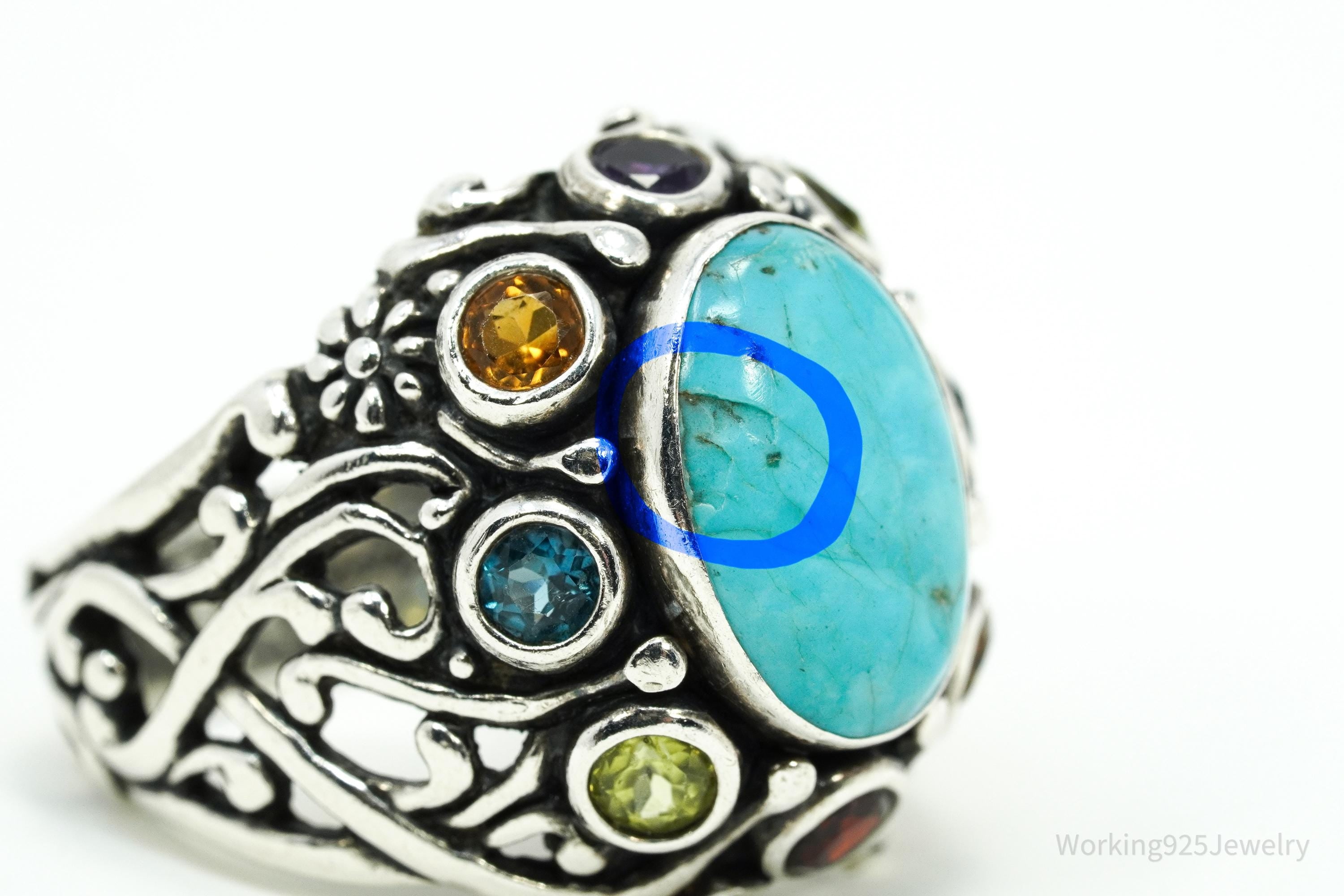 Vintage Native Carolyn Pollack Multi Gemstone Sterling Silver Ring - Size 8