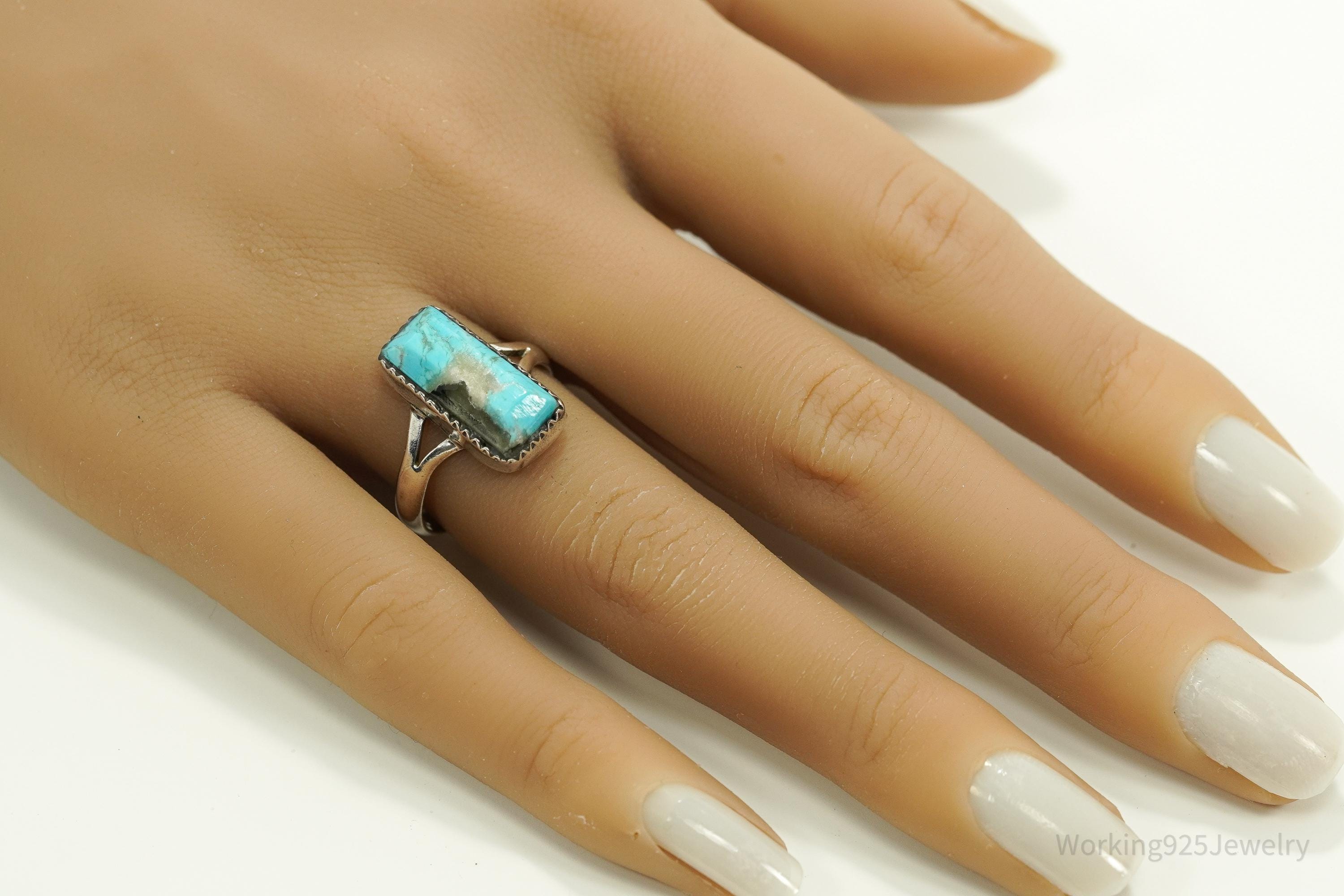 Vintage Mexican Turquoise 950 Silver Ring - Size 8.25