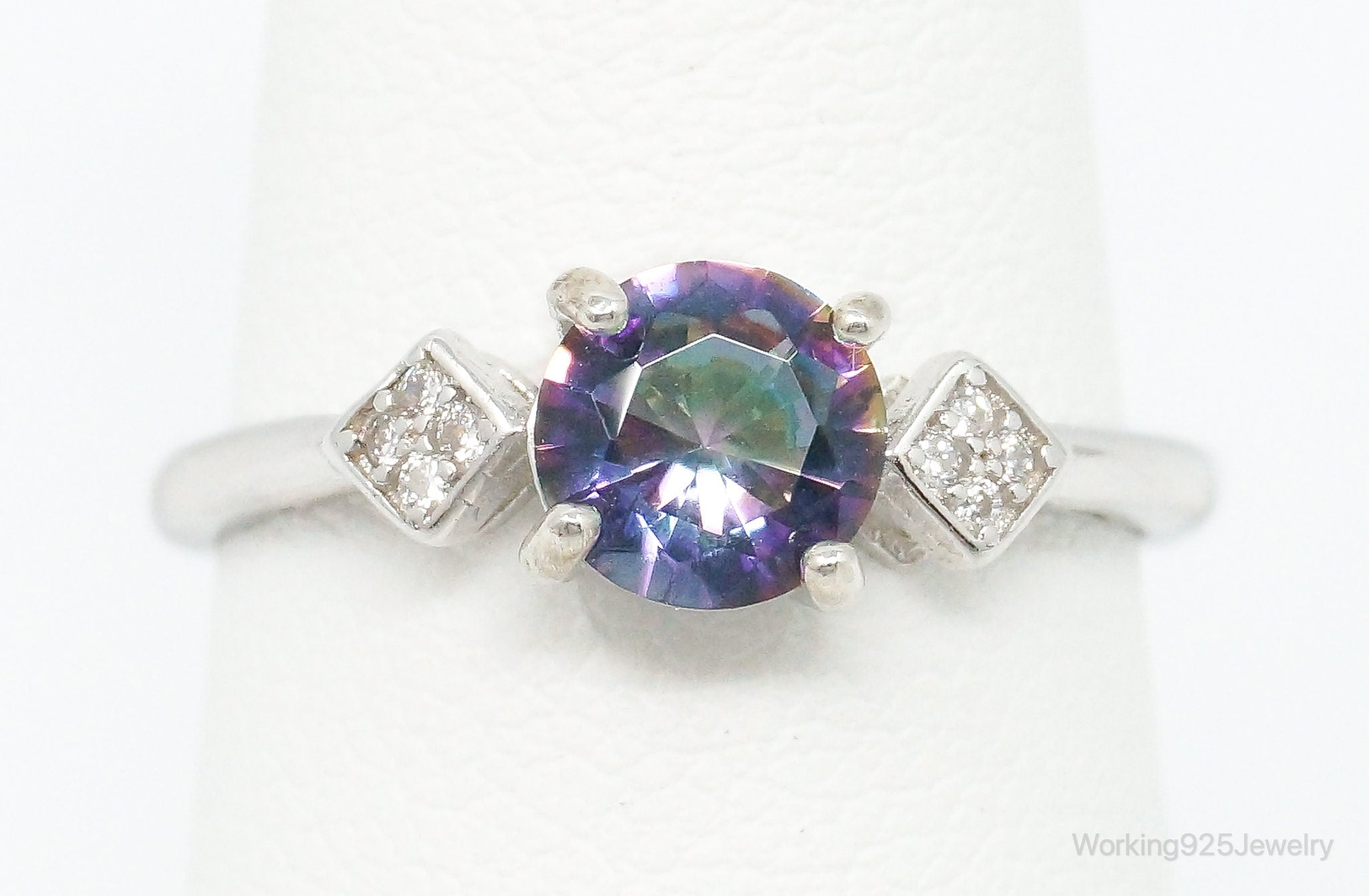 Vintage Mystic Topaz Cubic Zirconia Ring Sterling Silver - Size 7 Adjustable