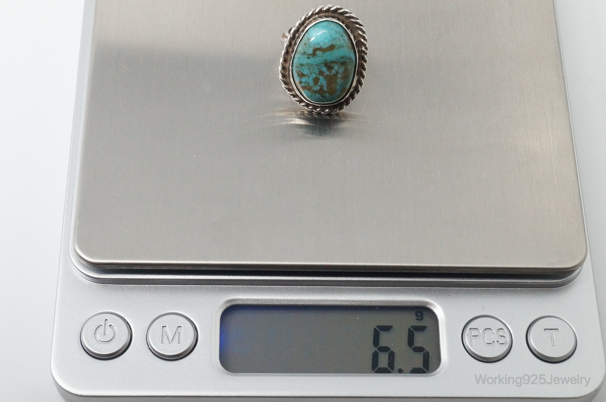 Vintage Native American Turquoise Unsigned Sterling Silver Ring - SZ 4.25