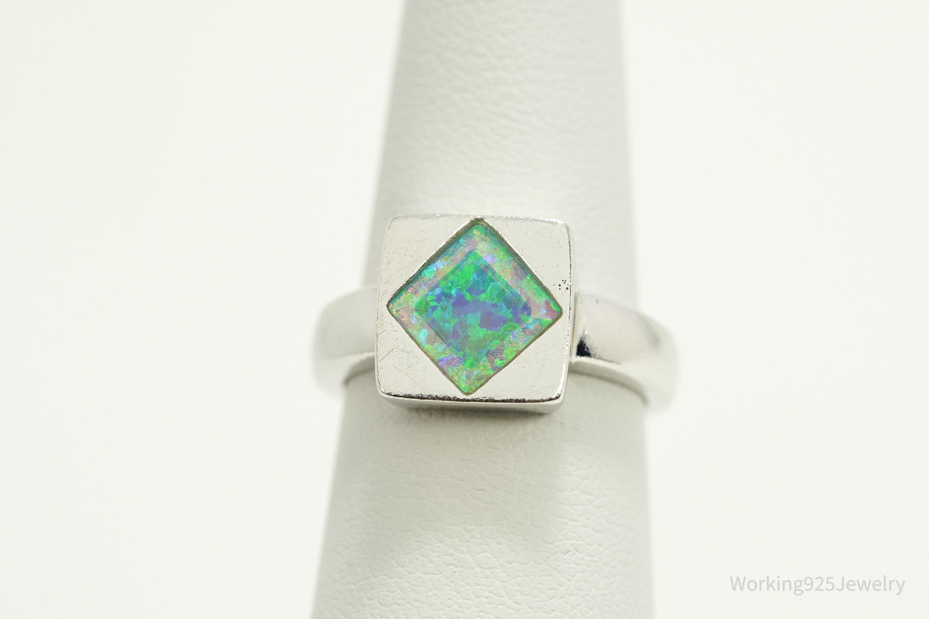 Vintage Opal Inlay Sterling Silver Ring - Size 6