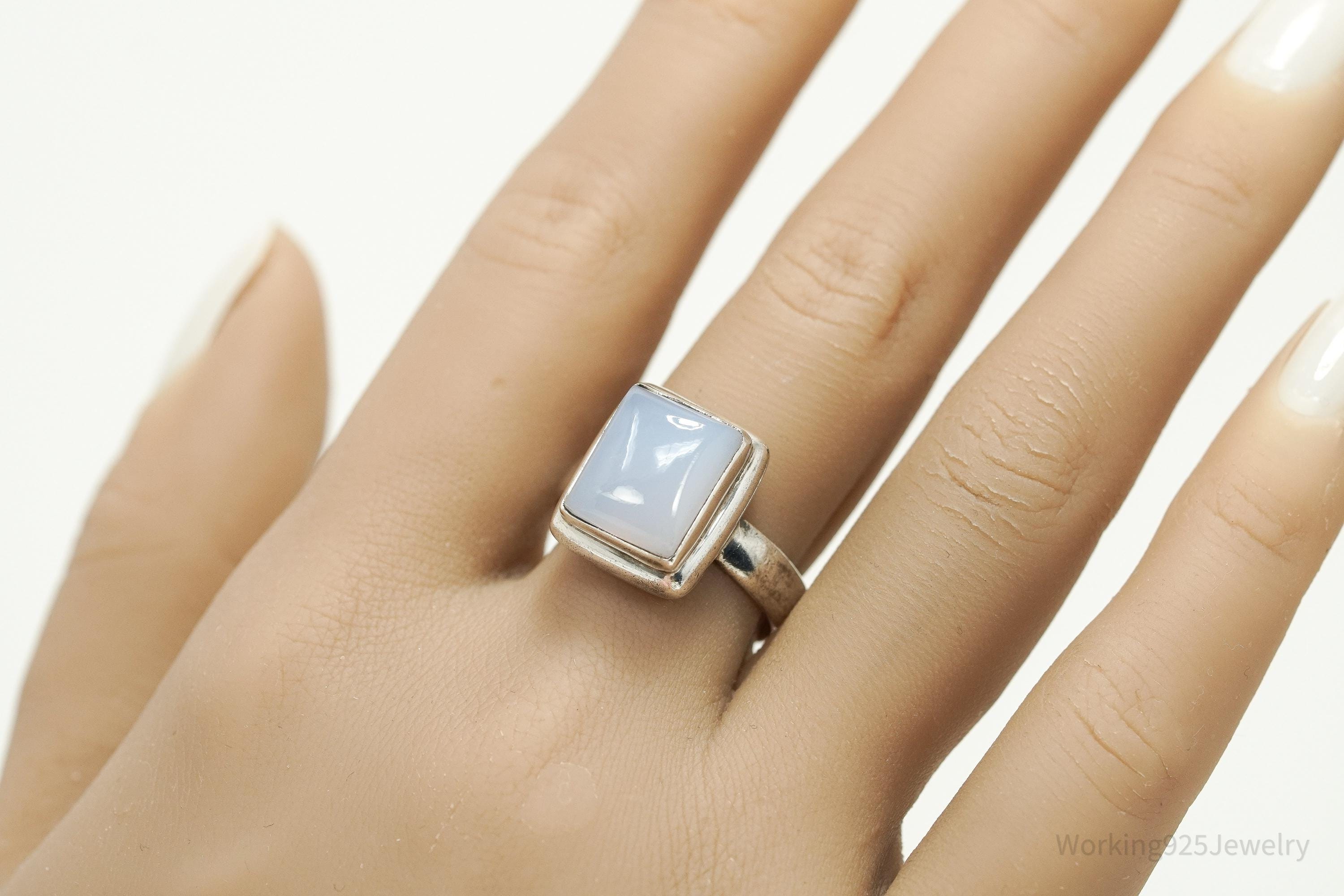 Vintage Blue Lavender Chalcedony Sterling Silver Ring - Size 9
