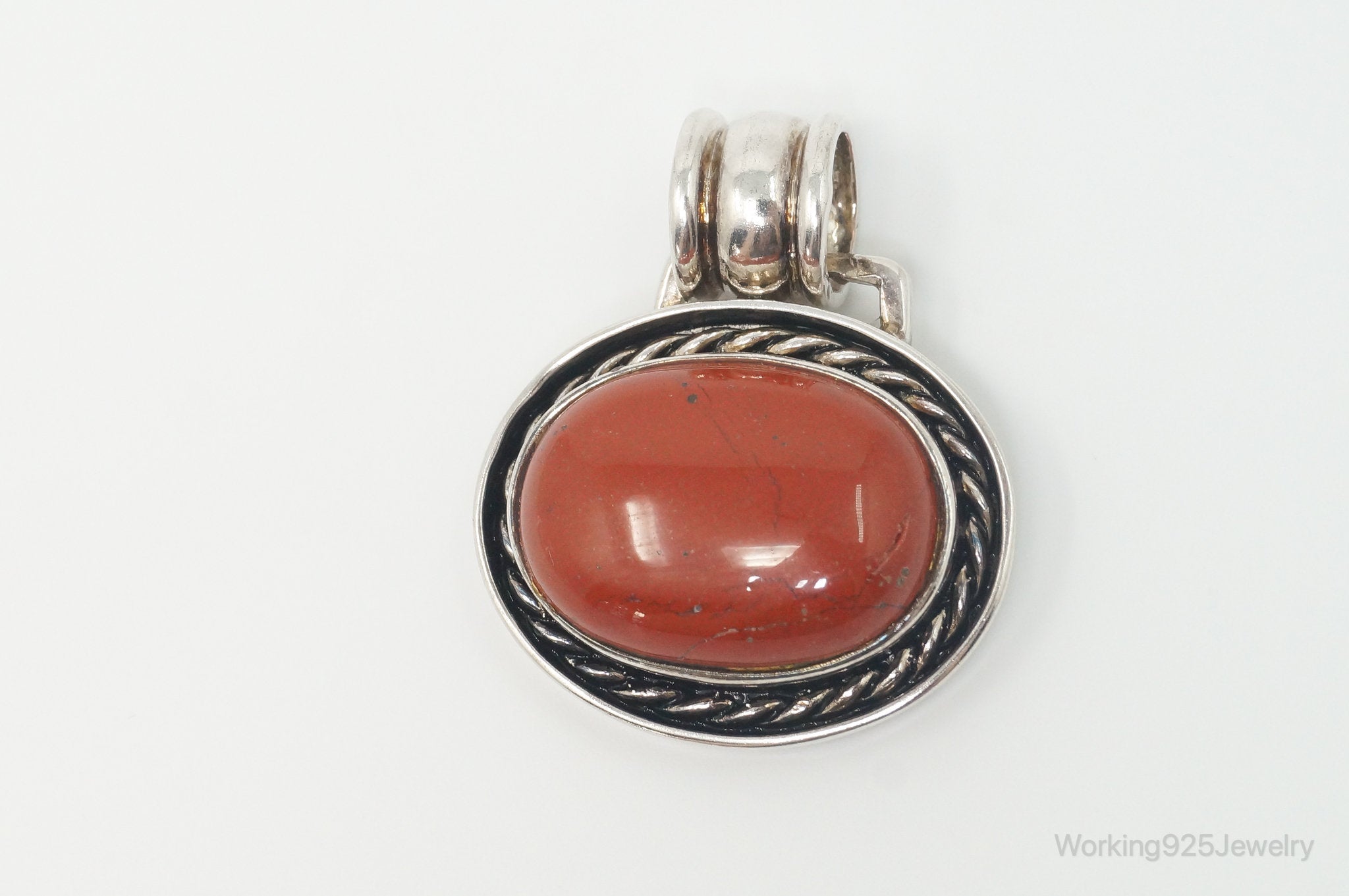 Vintage Large Designer DBJ Red Jasper Sterling Silver Necklace Pendant