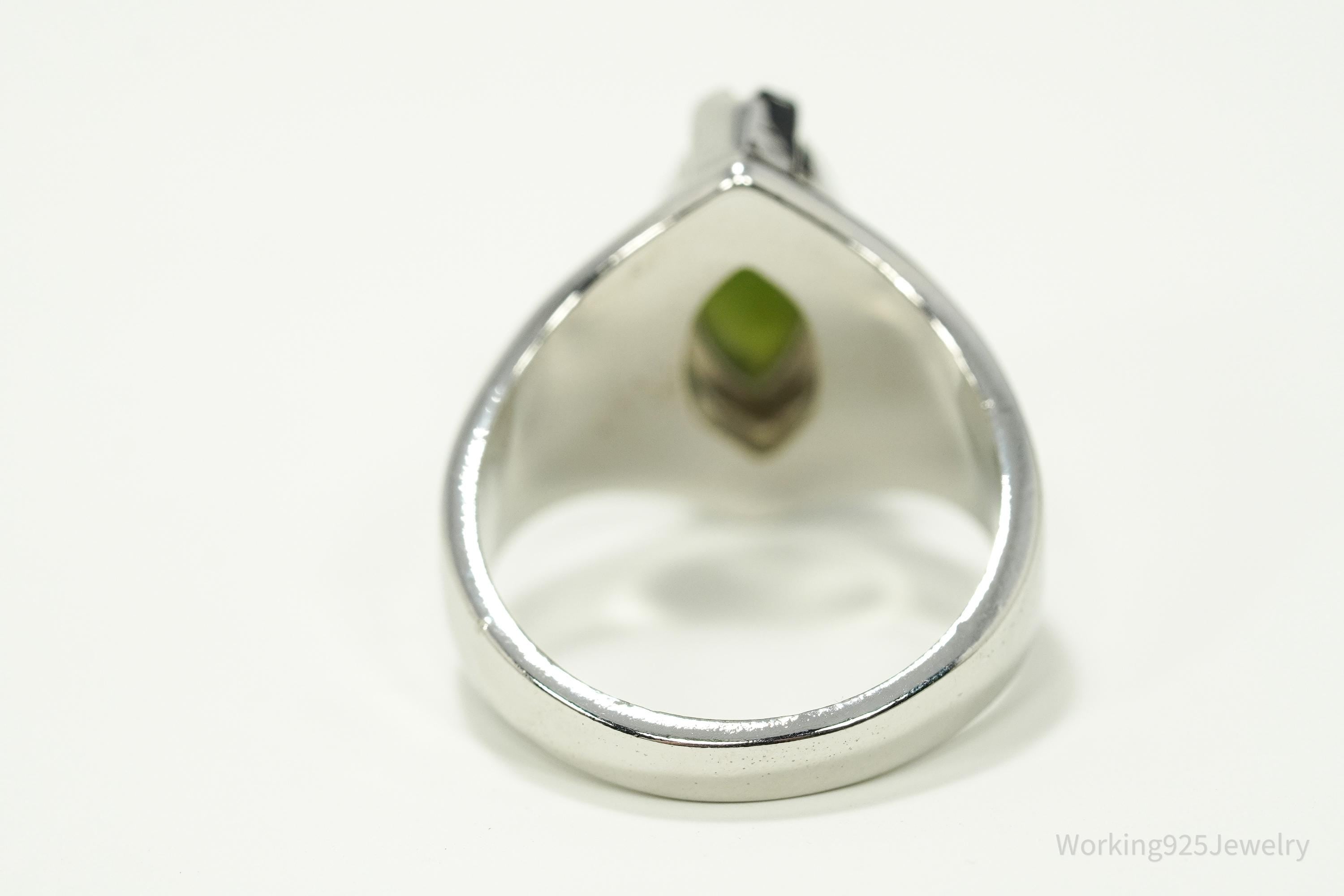 Vintage Nephrite Jade Sterling Silver Ring - Size 9.5