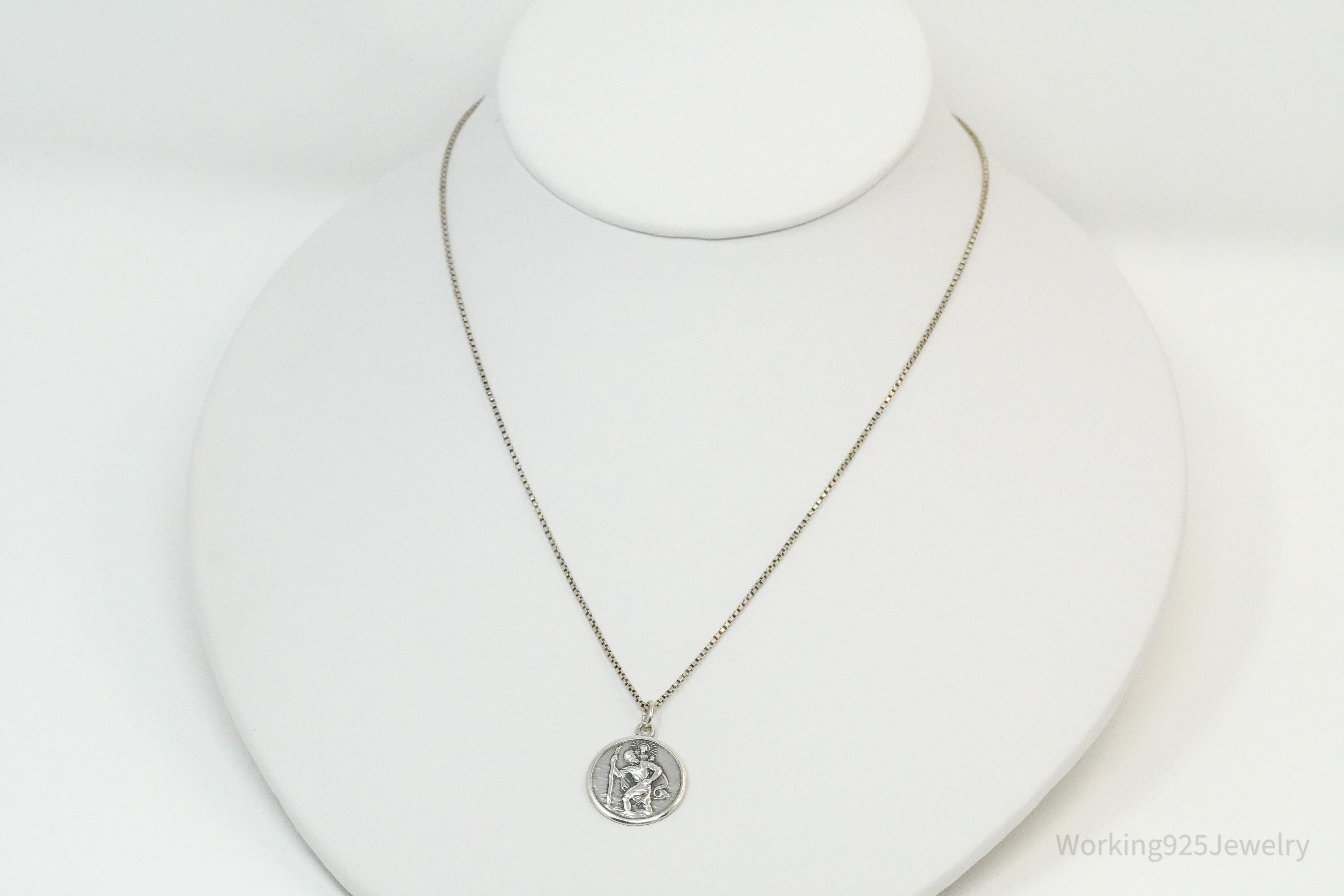 Vintage Saint Christopher 835 Silver Pendant On Sterling Silver Necklace 18"