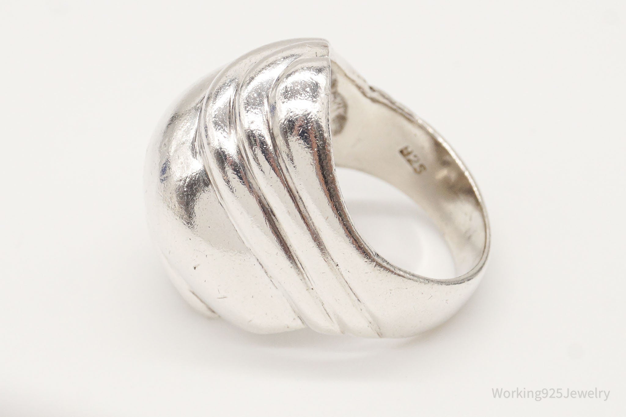 Vintage Modernist Sleek Puffy Sterling Silver Ring - Size 6.75