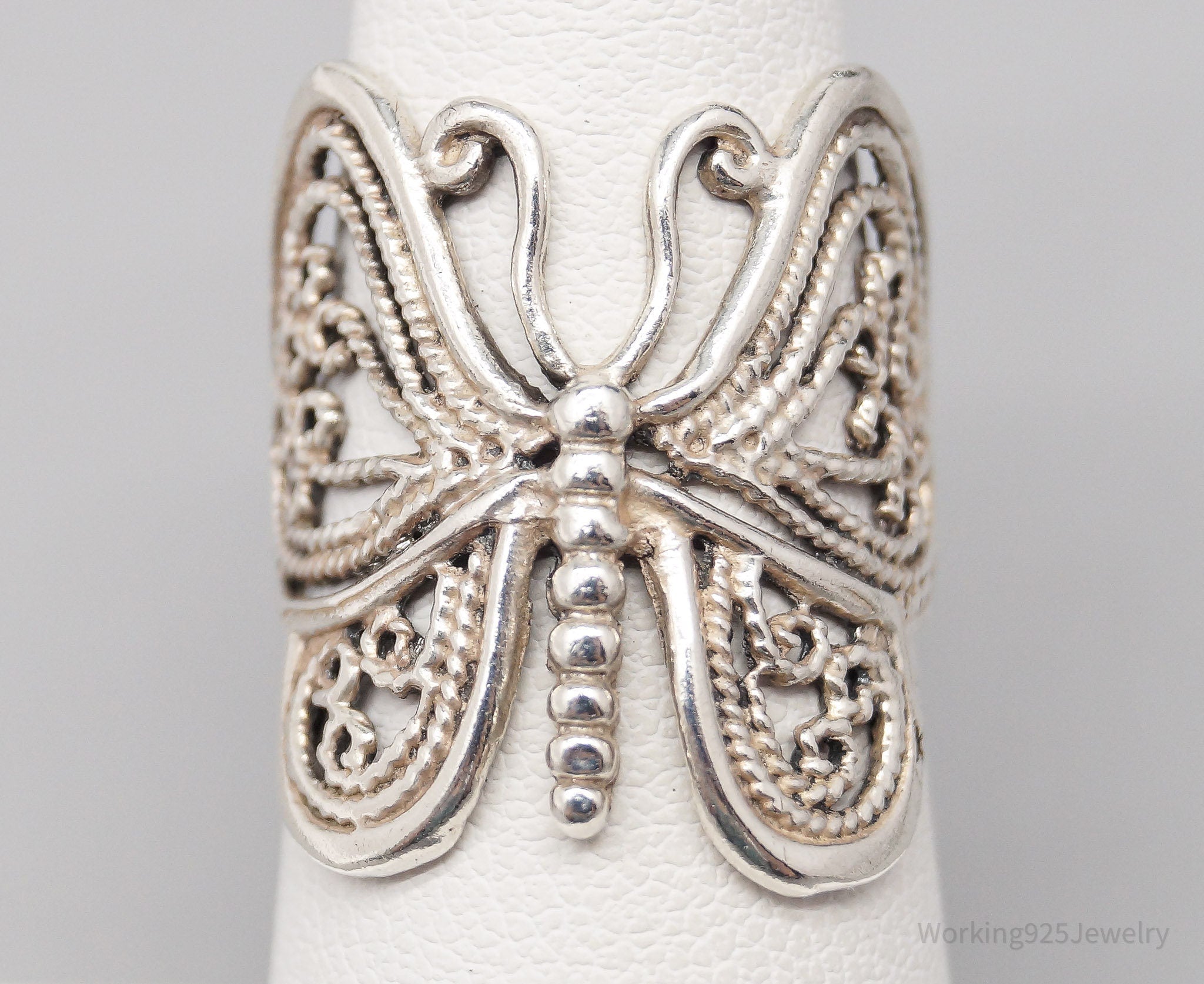 Vintage Ornate Butterfly Sterling Silver Ring - Size 6