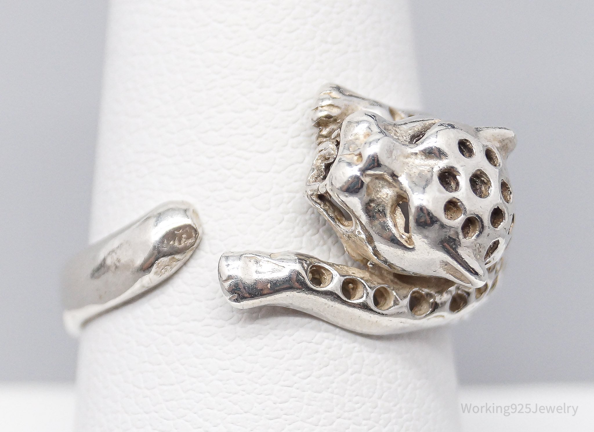 Vintage Cheetah Sterling Silver Wrap Ring - Size 9 Adjustable