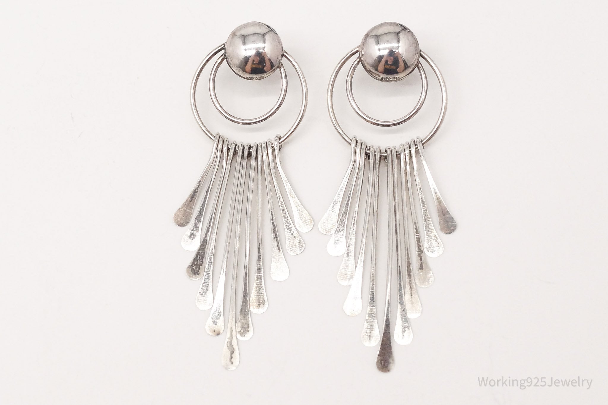 Vintage Modernist Style Silver Earrings