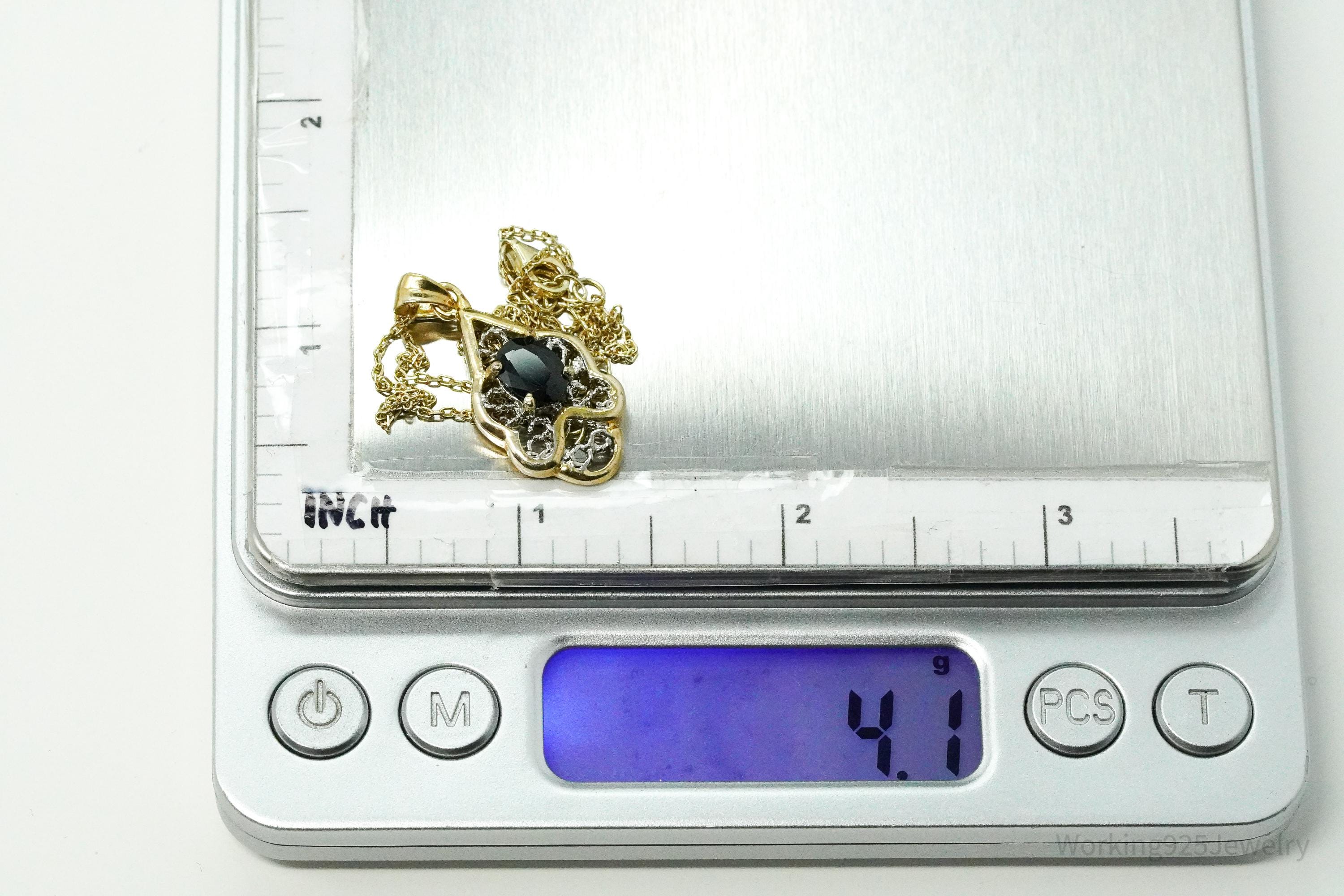 Vintage Sapphire Gold Vermeil Sterling Silver Necklace 18"