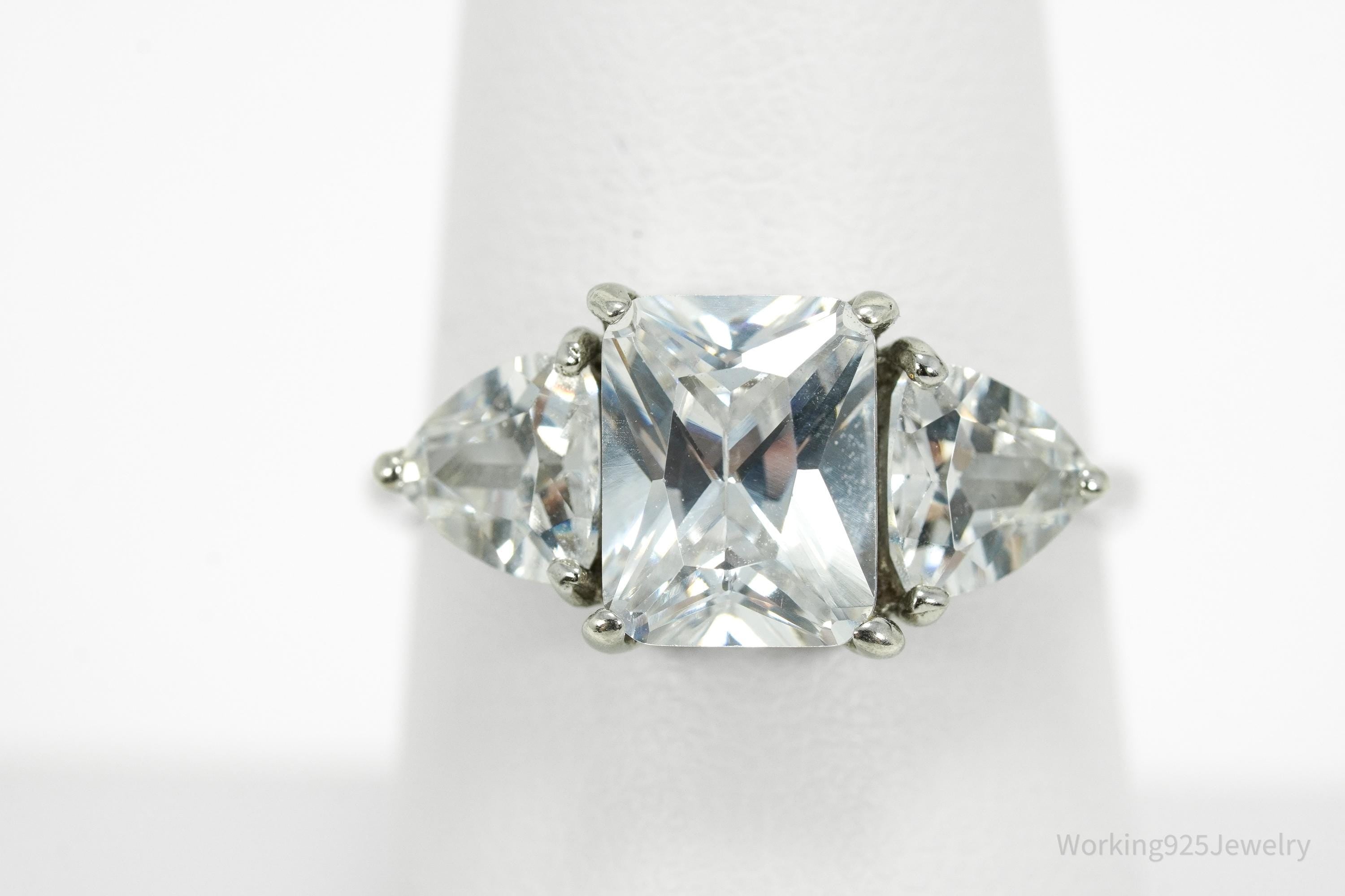 Vintage Cubic Zirconia Sterling Silver Ring - Size 8