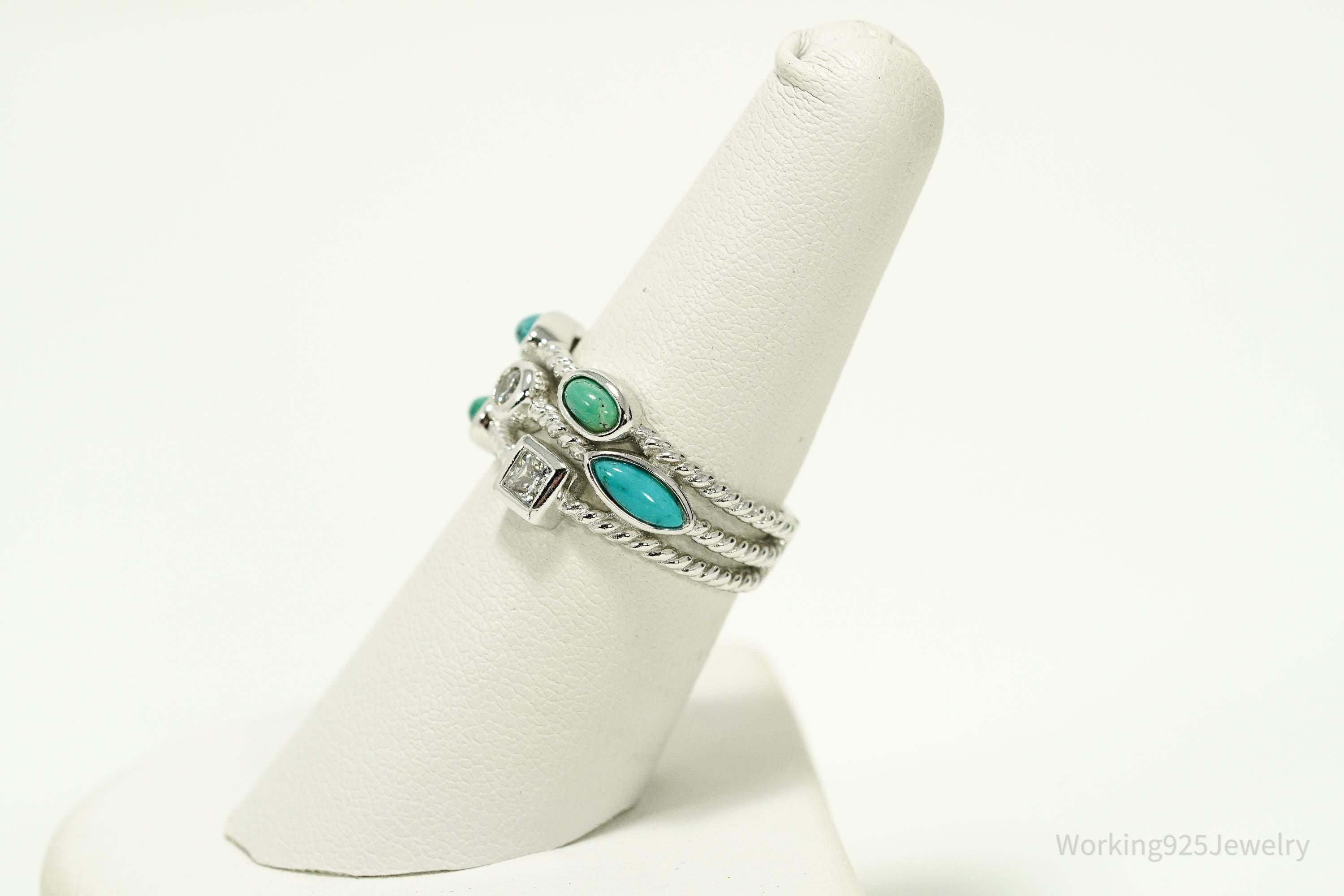 Vintage JOSEPH ESPOSITO ESPO Turquoise & Cubic Zirconia Sterling Silver Ring - Size 7