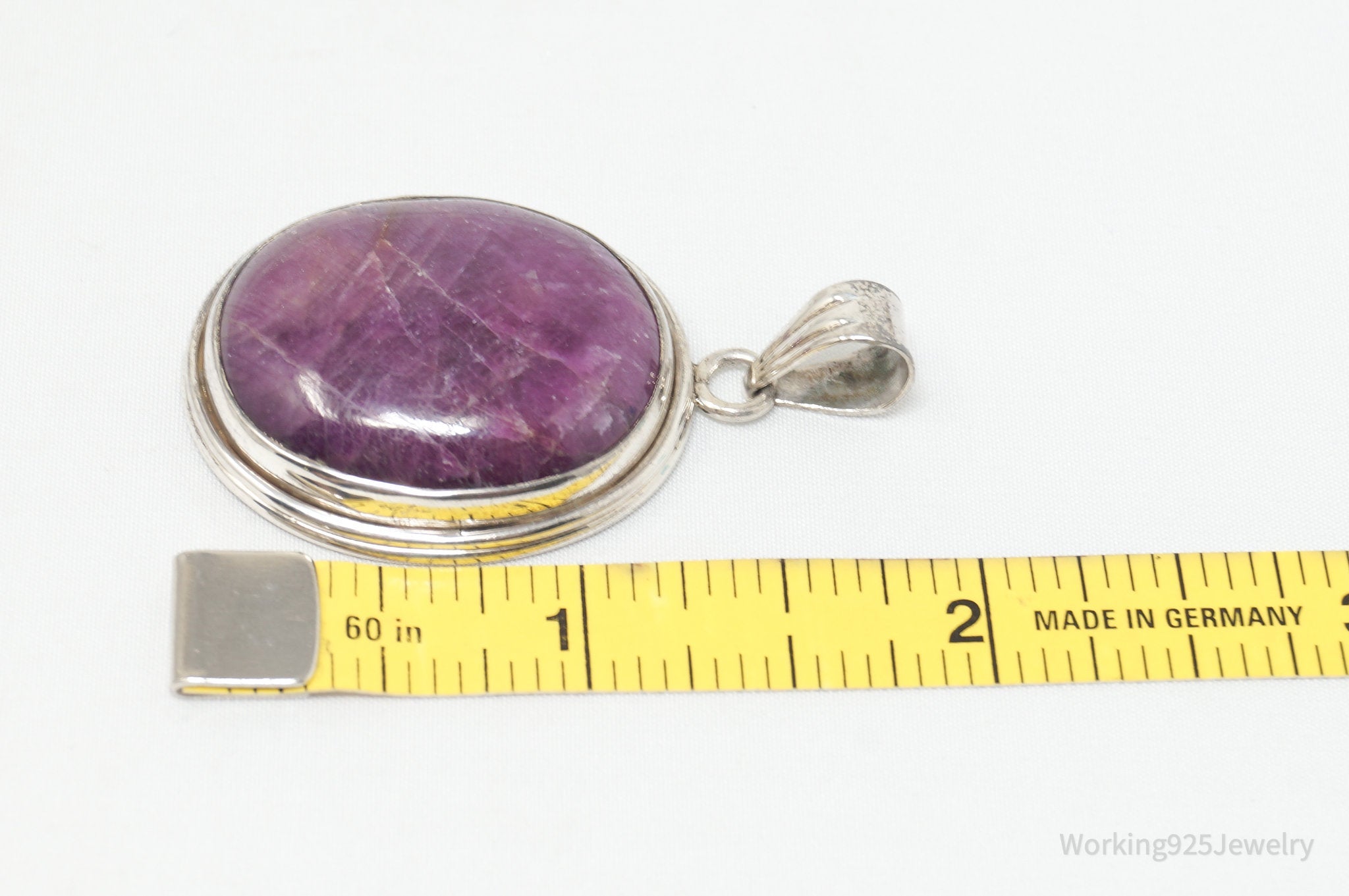 Vintage Large Purple Amethyst Sterling Silver Necklace Pendant