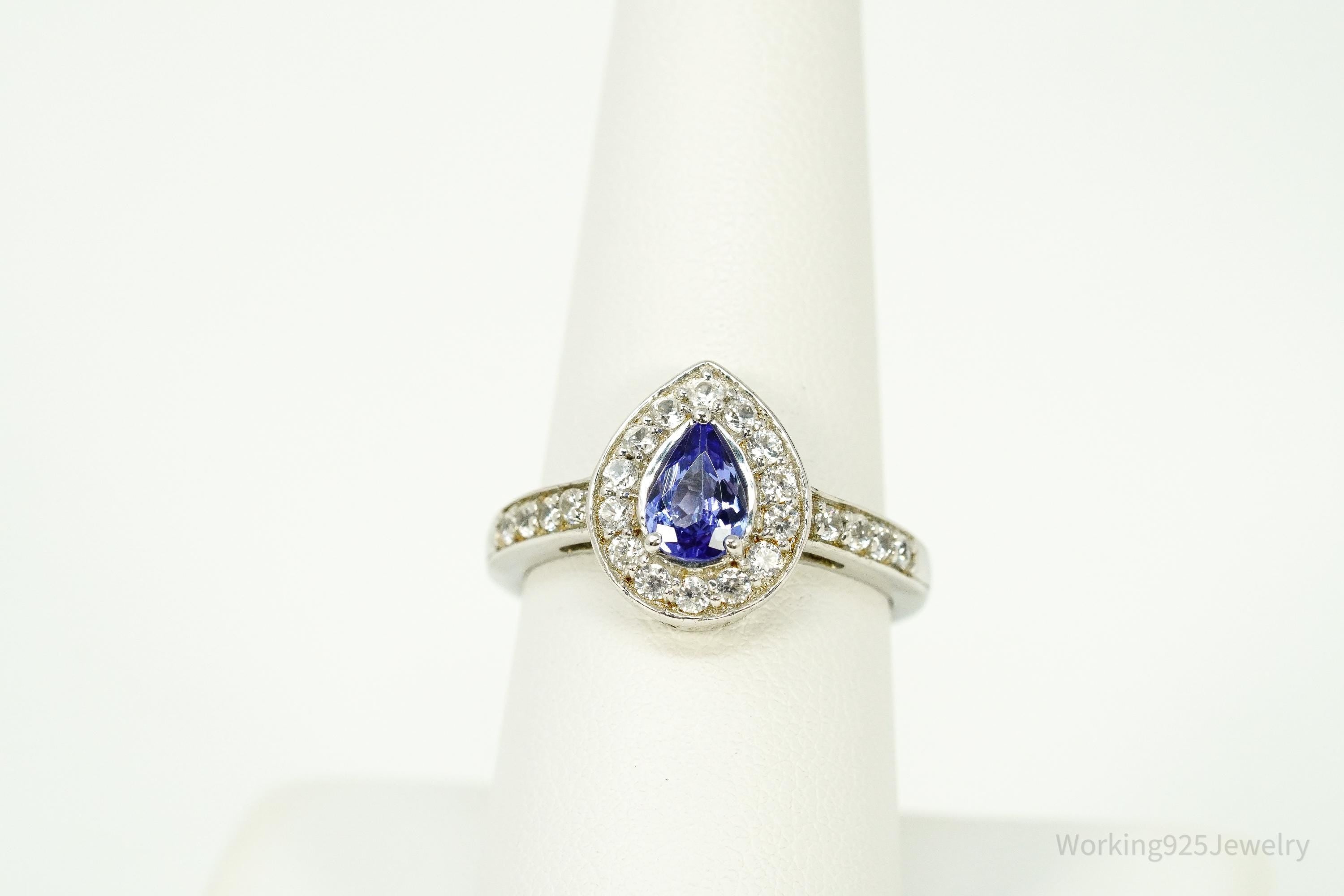 Tanzanite & White Zircon Rhodium Over Sterling Silver Ring - Size 8