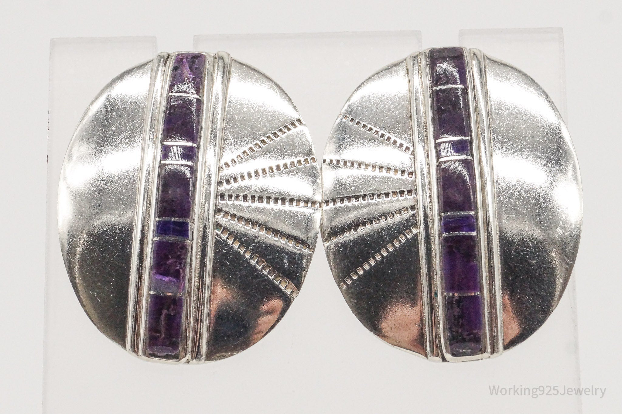 Vintage Native American Charoite Silver Earrings