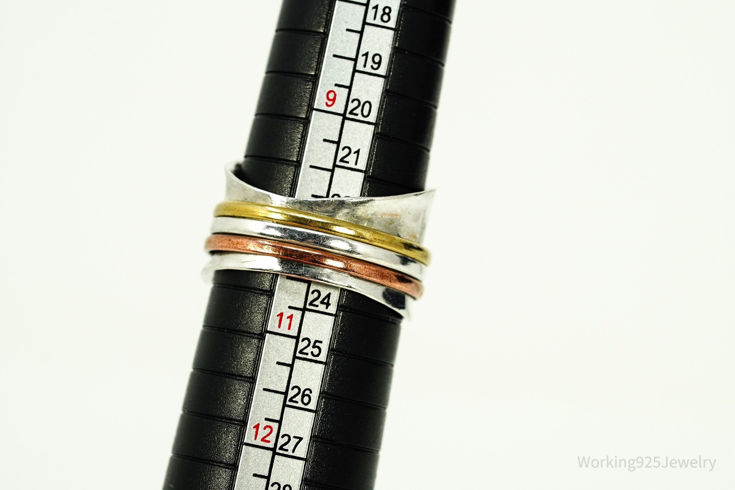 Vintage Brass Copper Sterling Silver Israel Spinner Band Ring- Size 10.5