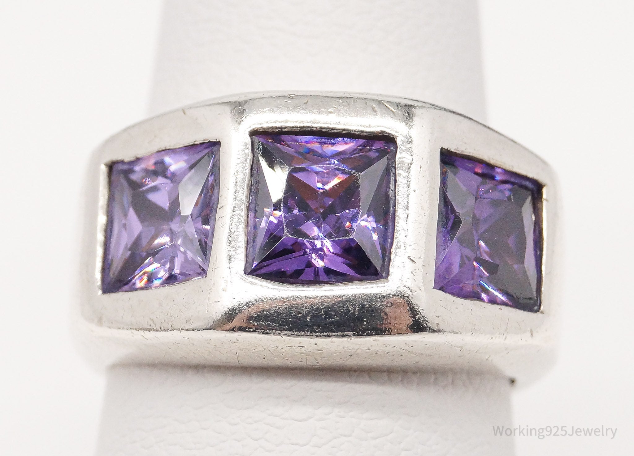 Vintage Purple Cubic Zirconia Sterling Silver Ring - Size 6