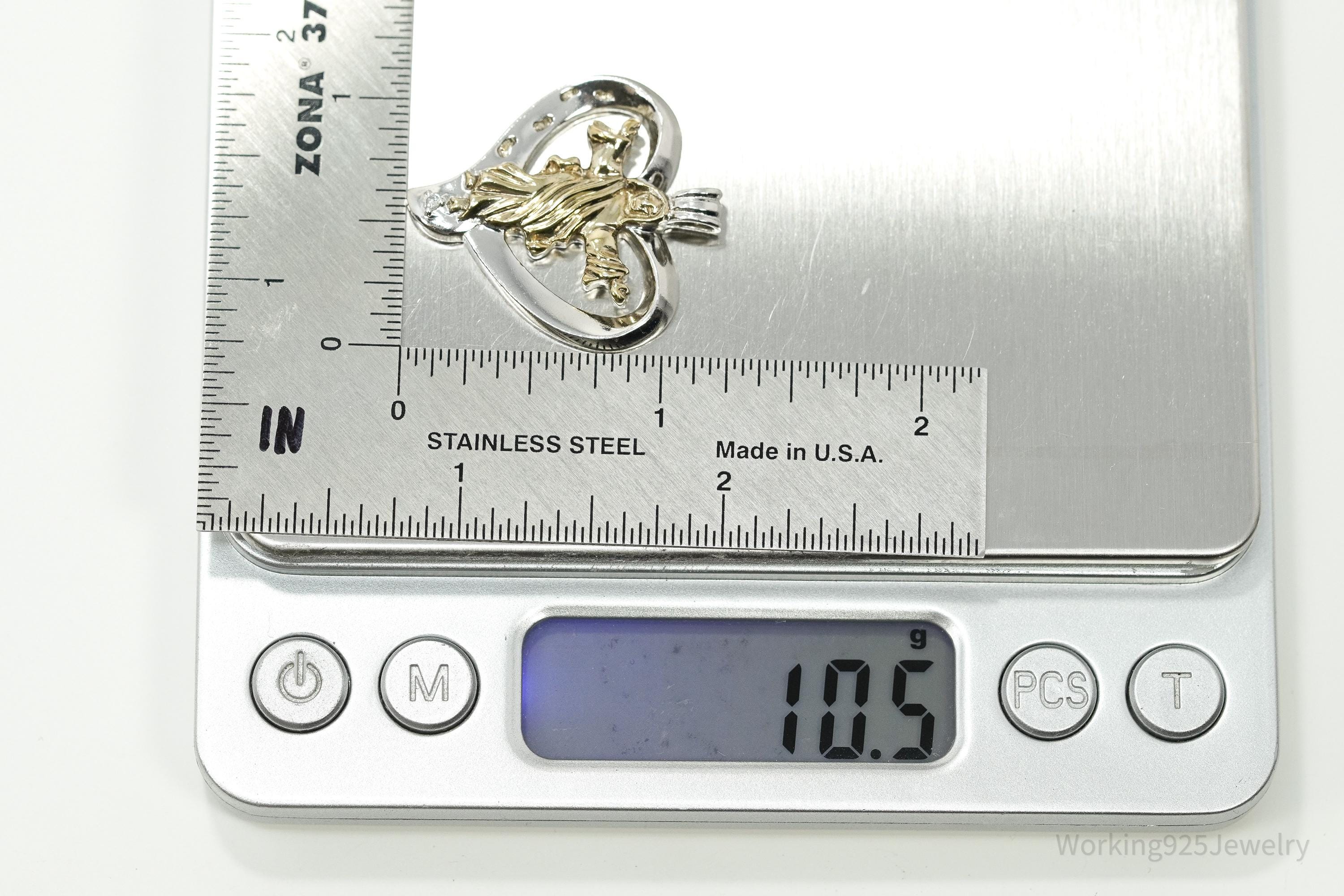 Vintage BGE "Our Father" Diamond Two Tone Sterling Silver Heart Pendant