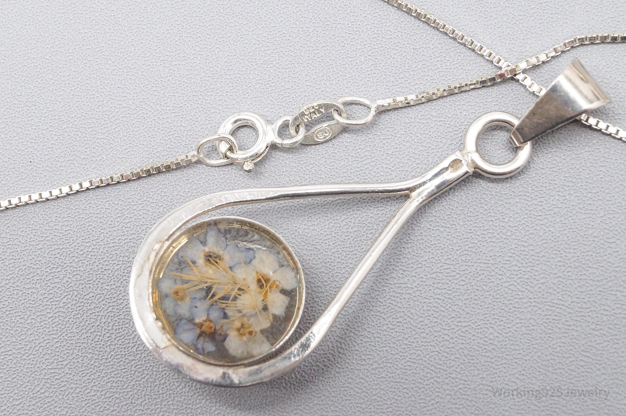 Vintage Dried Flowers Sterling Silver Necklace 20"