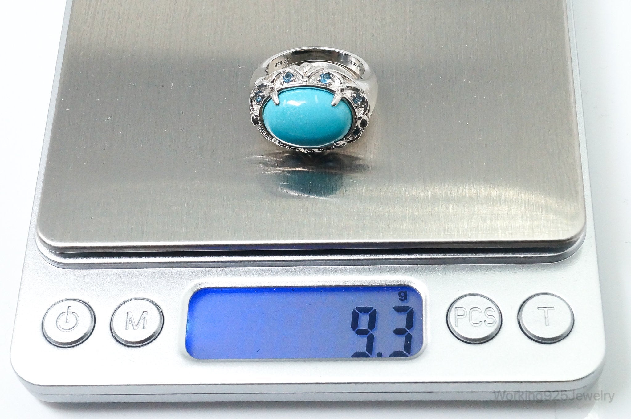 Vintage Turquoise Blue Topaz Sterling Silver Ring - Size 8