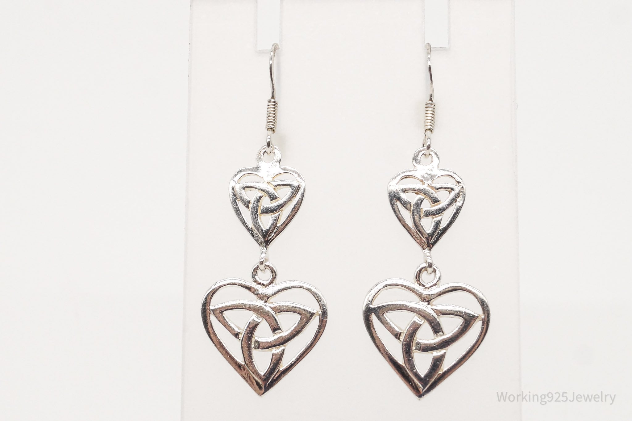 Vintage Celtic Trinity Knot Hearts Sterling Silver Earrings