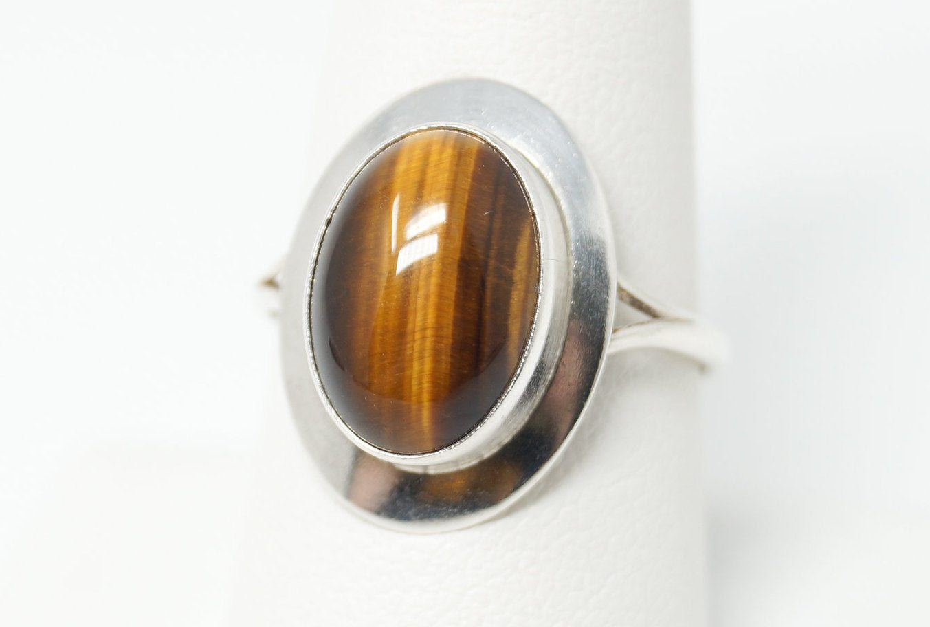 Vintage Native American Tigers Eye Unsigned Sterling Silver Ring - Sz 9.5