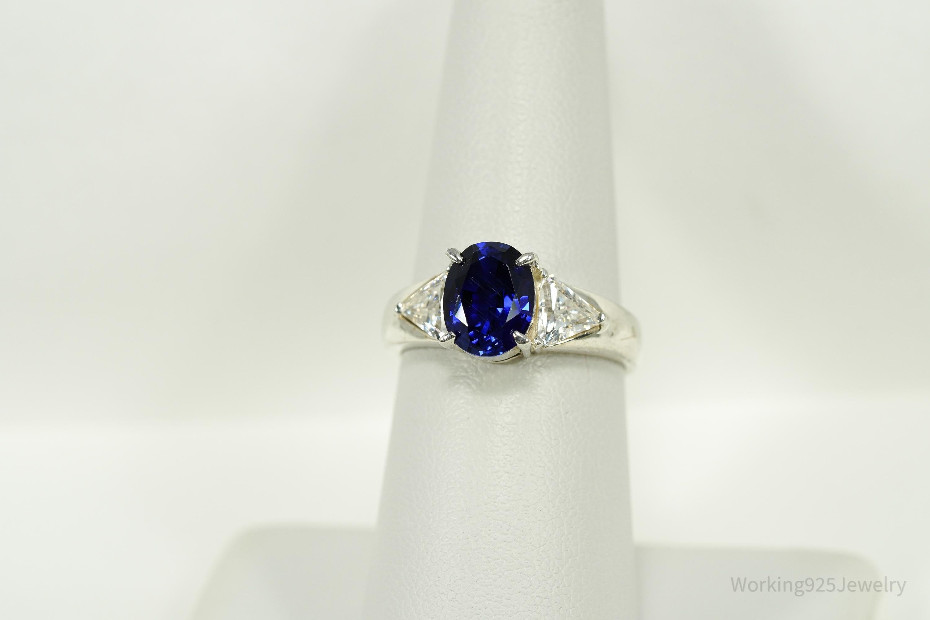 Vintage Blue And White Diamonique Cubic Zirconia Sterling Silver Ring - Size 7