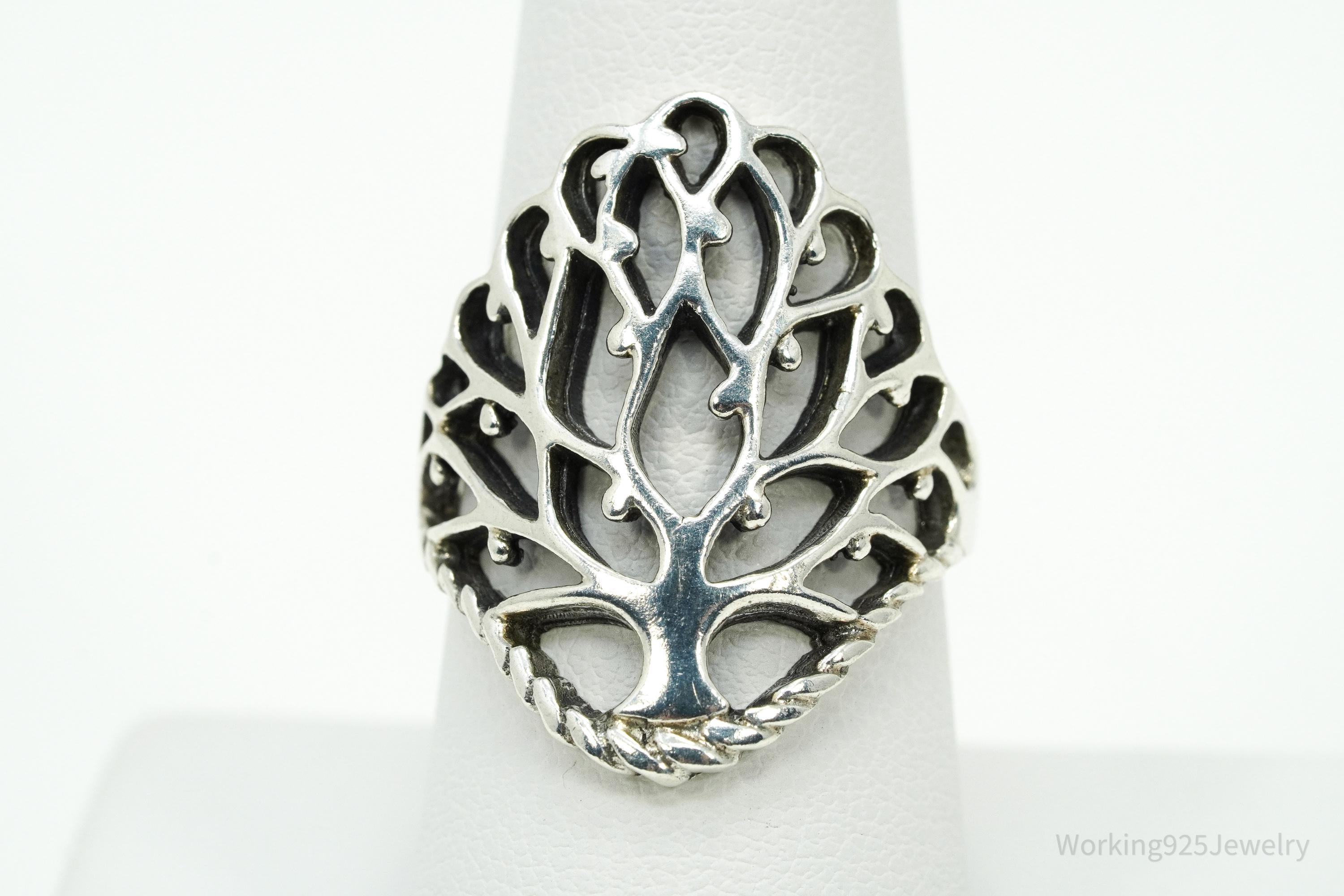 Vintage Tree Of Life Sterling Silver Ring - Size 8.25