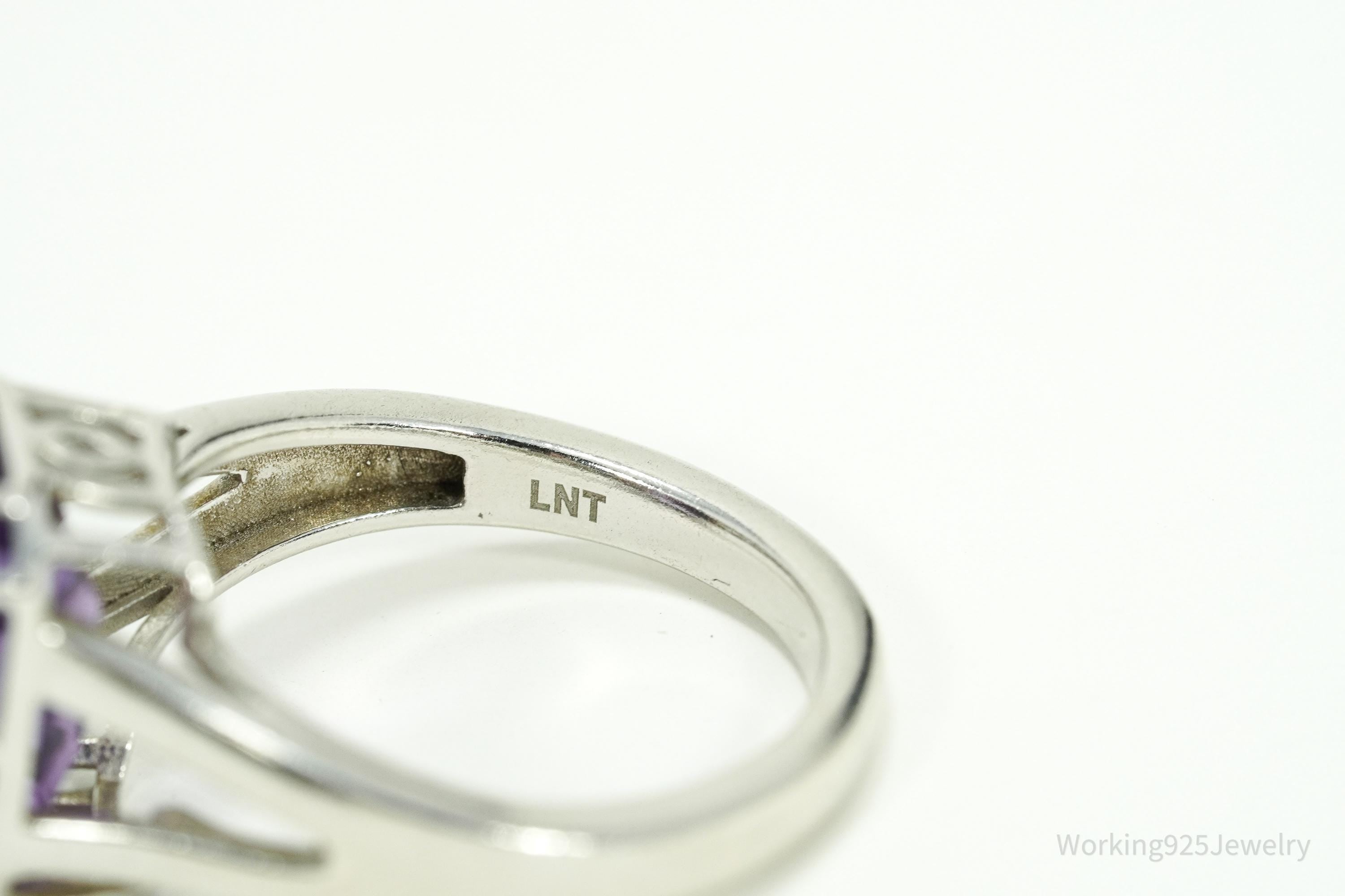 Vintage LNT Amethyst Sterling Silver Ring - Size 8.75