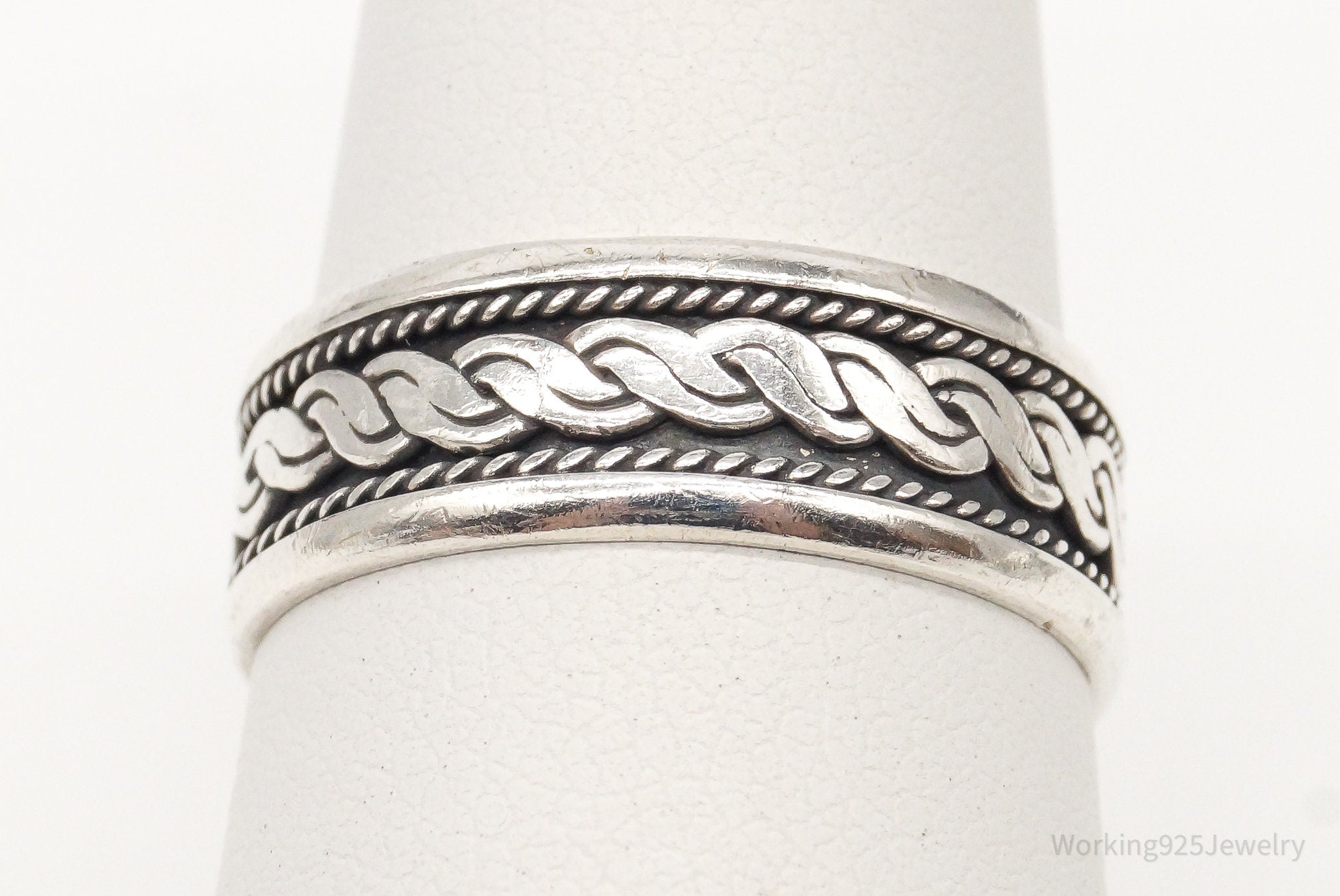 Vintage Rope Chain Design Sterling Silver Band Ring - Size 6.25