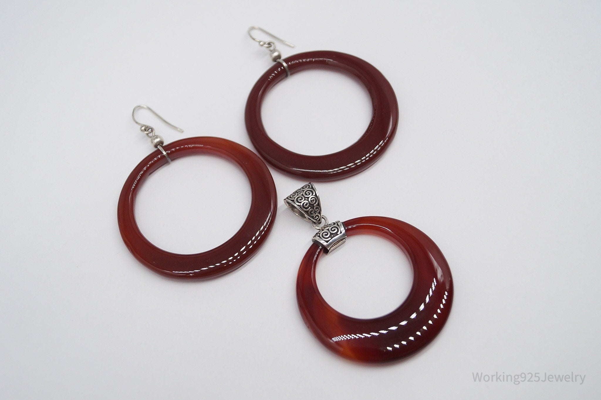 Vintage Carnelian Sterling Silver Earrings & Pendant Set