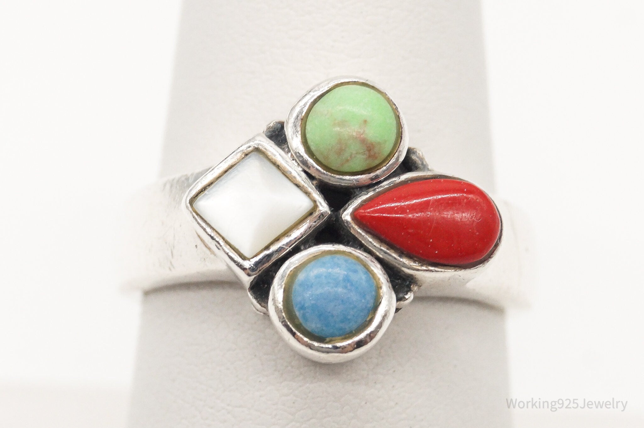 Vintage Southwestern Multi Gemstone Sterling Silver Ring - Size 7.75