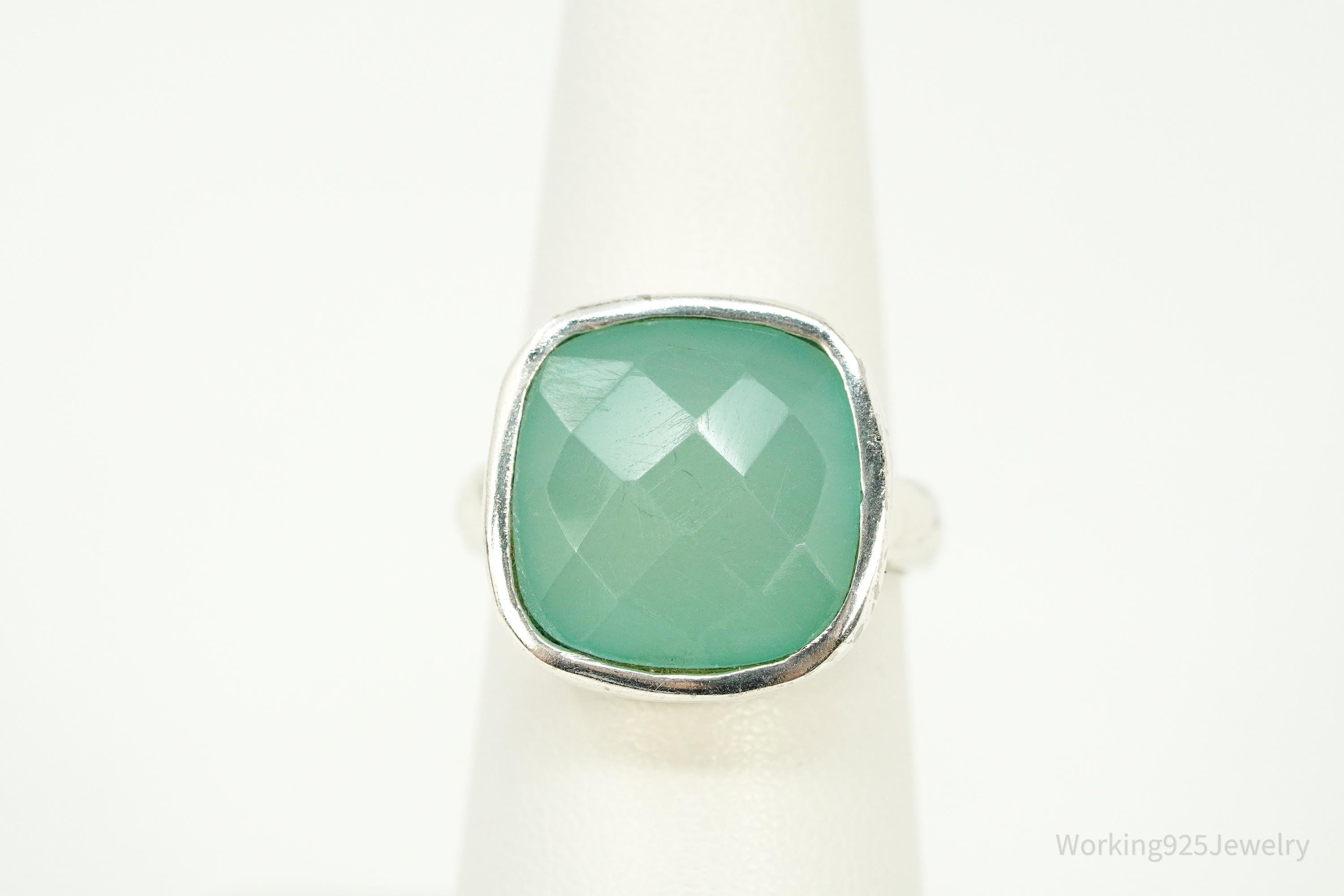 Vintage Aqua Chalcedony Silver Ring - Size 7
