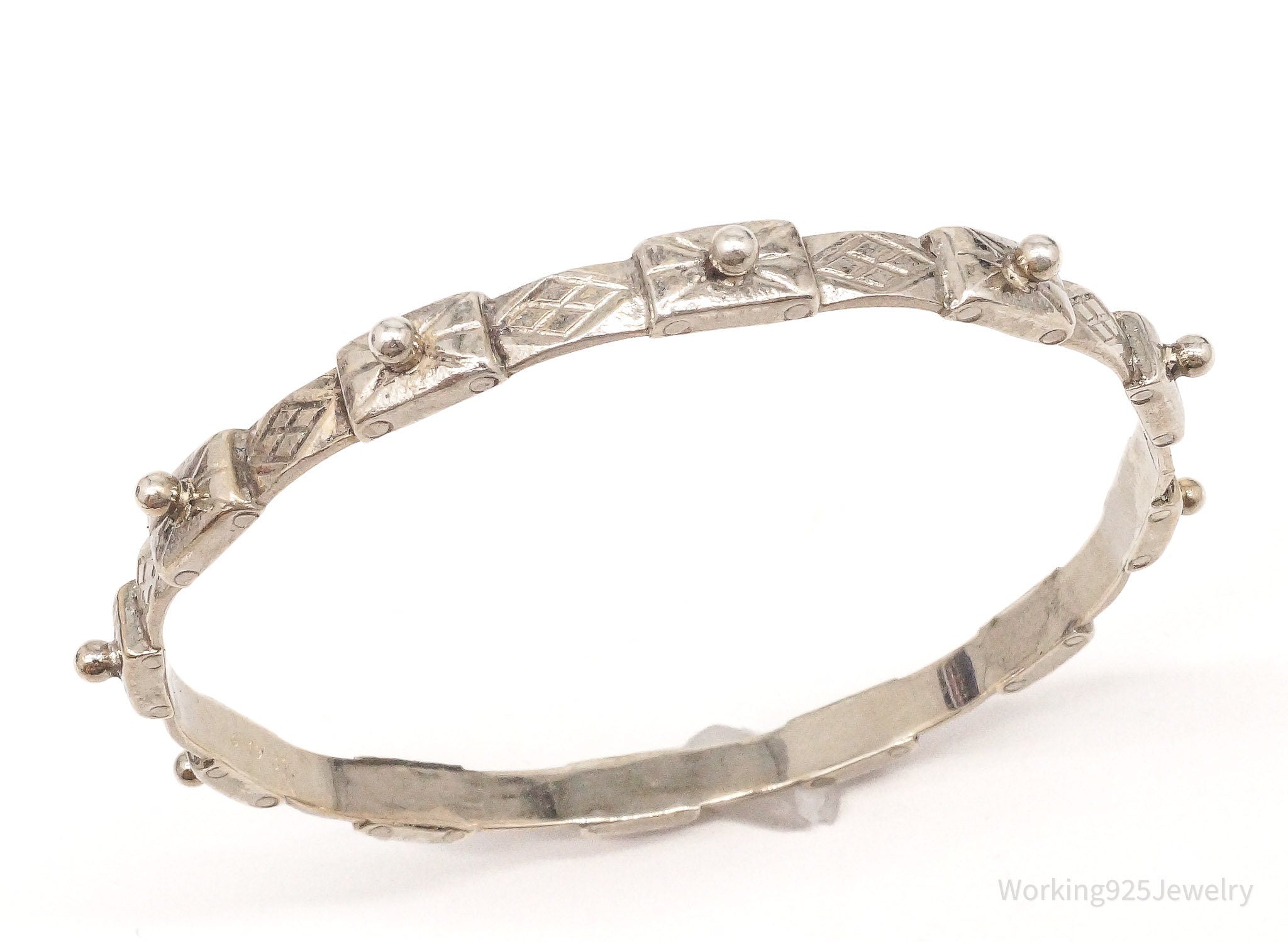 Antique Viking Style Sterling Silver Bangle Bracelet