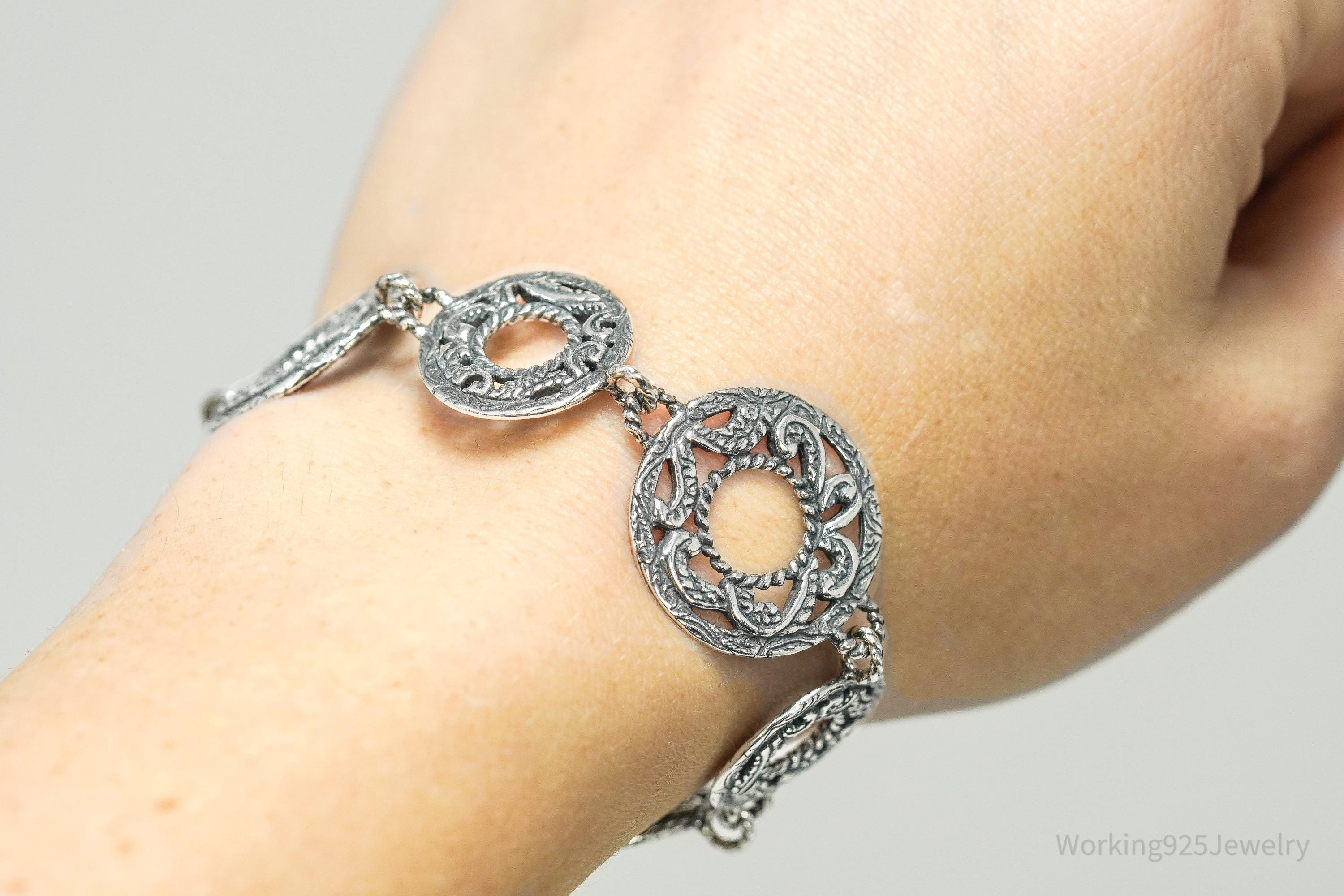 Vintage Native Carolyn Pollack Relios Sterling Silver Bracelet 8 7/8"