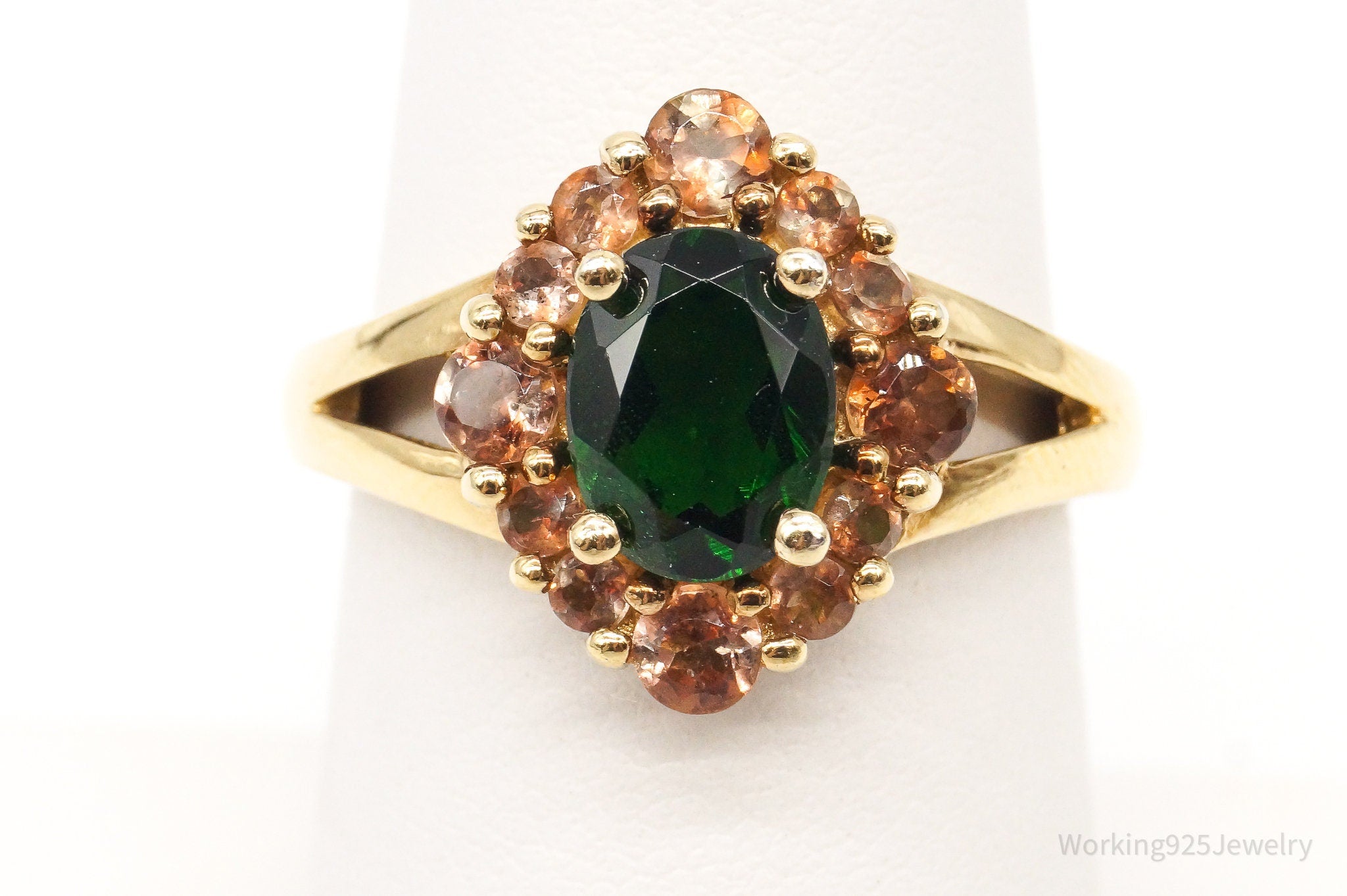 Vintage Peridot Champagne Color Stone Gold Vermeil Sterling Silver Ring - Size 7