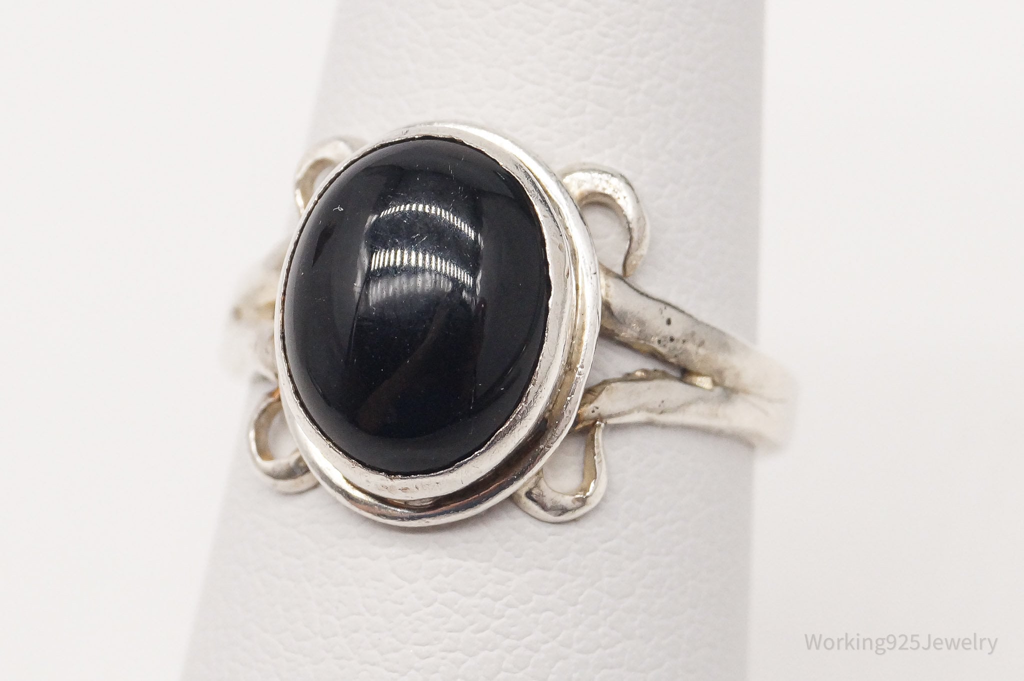 Vintage Black Onyx Silver Ring - Size 6.25