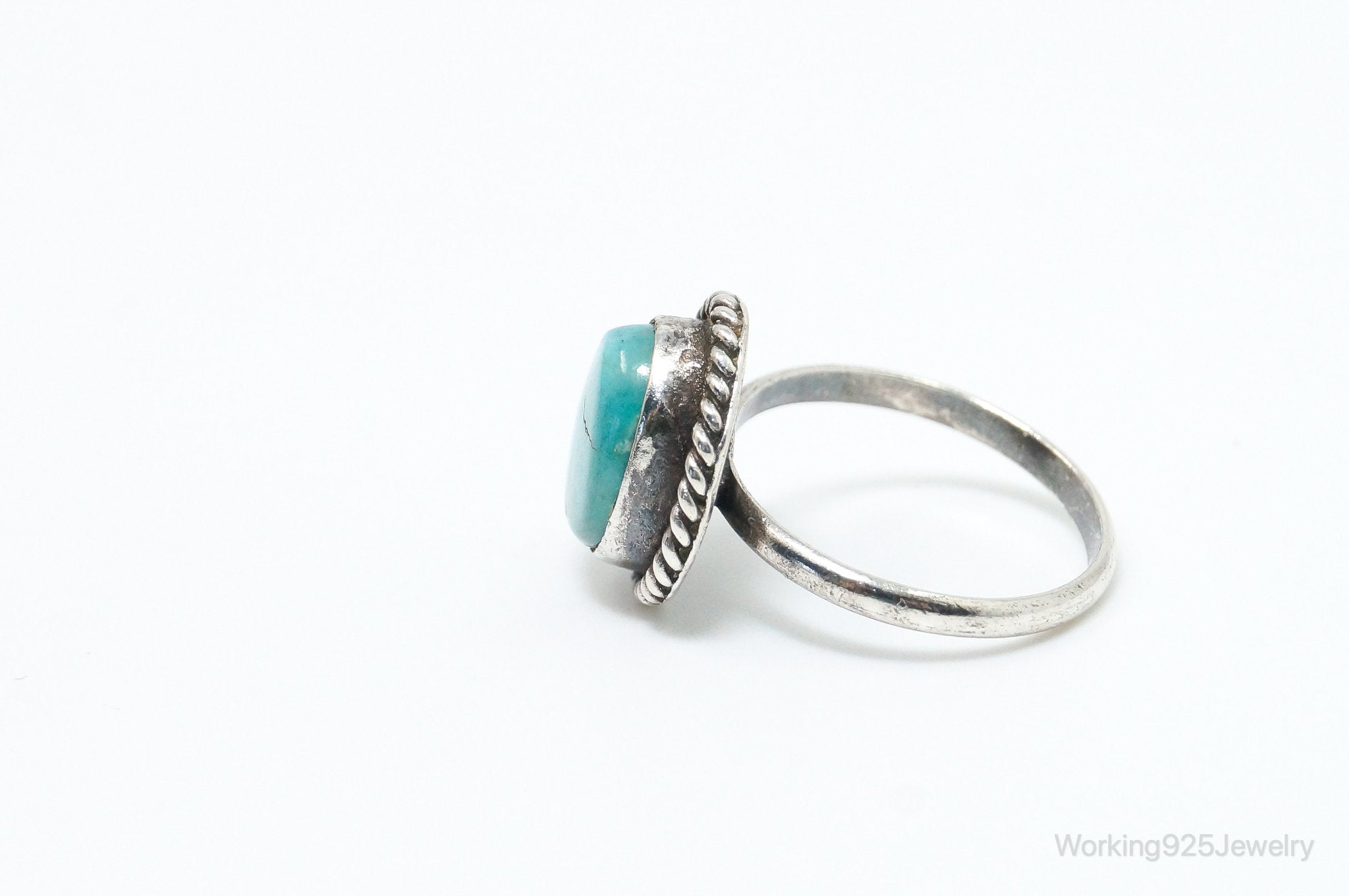 Vintage Native American Turquoise Unsigned Sterling Silver Ring - Size 4.25