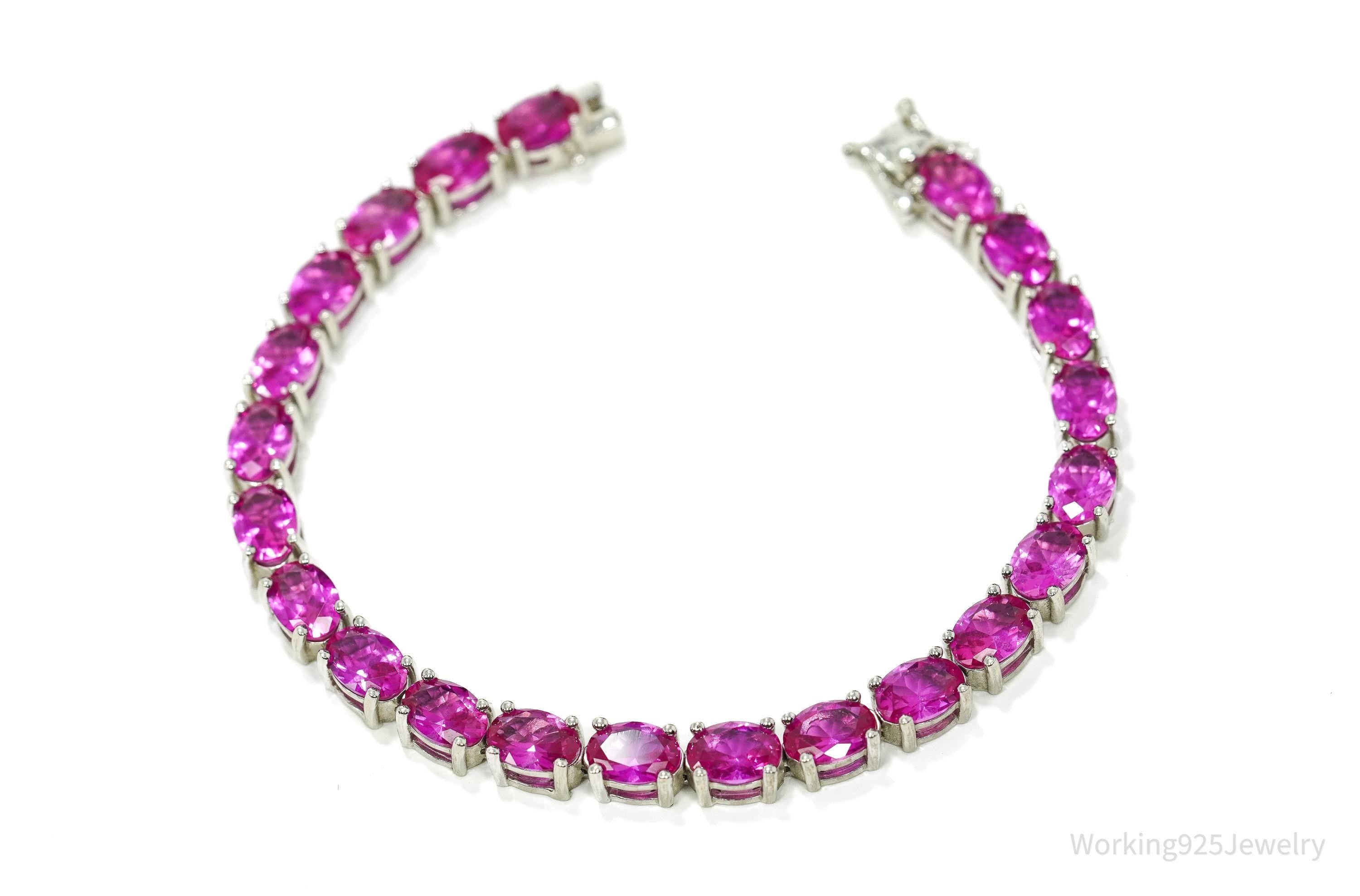 Designer BBJ Lab Sapphire Sterling Silver Tennis Bracelet 6 5/8"