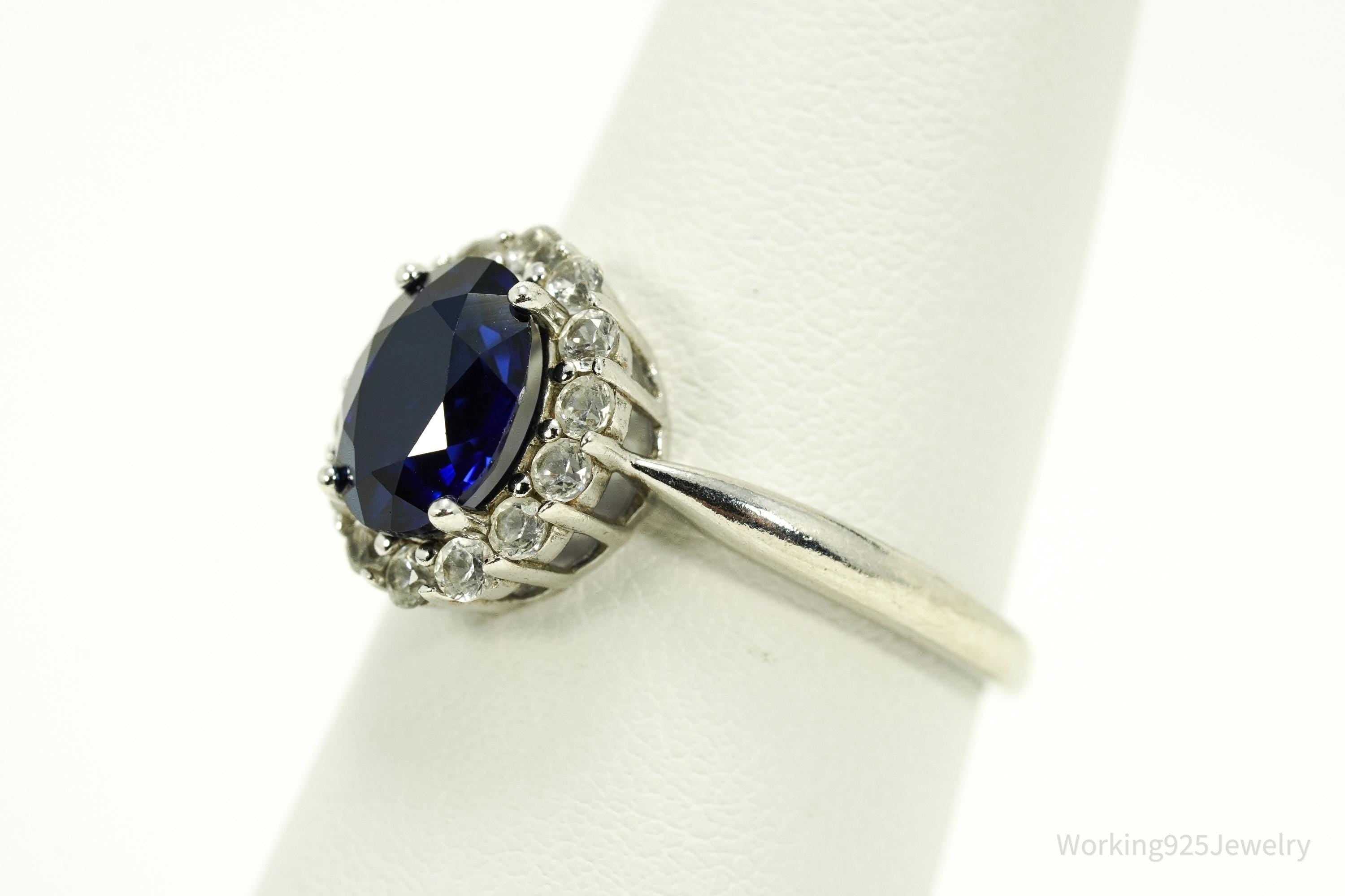 Vintage SAI Blue & White Sapphire Sterling Silver Ring - Size 8.25