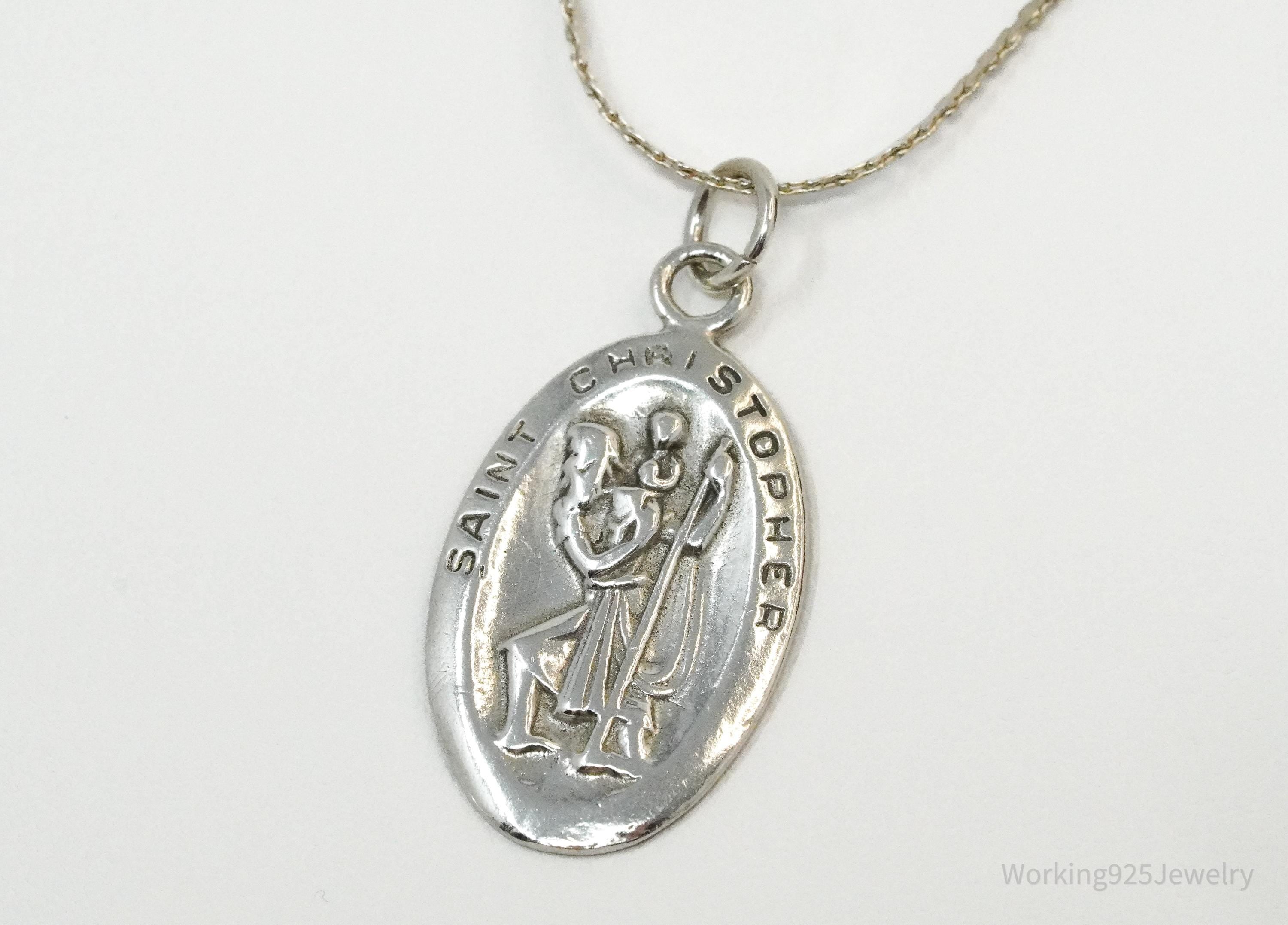 Vintage Saint Christopher Sterling Silver Necklace 20"