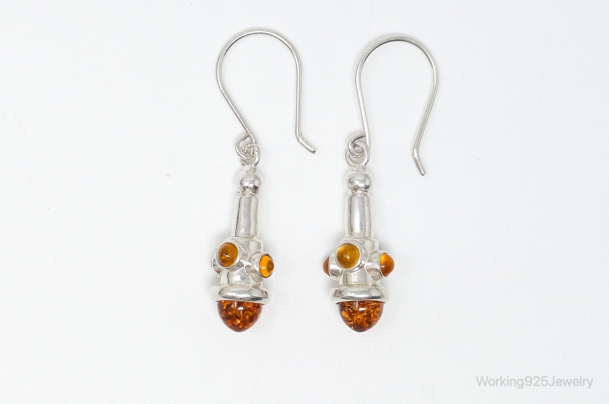 Vintage Polish Volmer Bahner Amber Sterling Silver Dangle Earrings